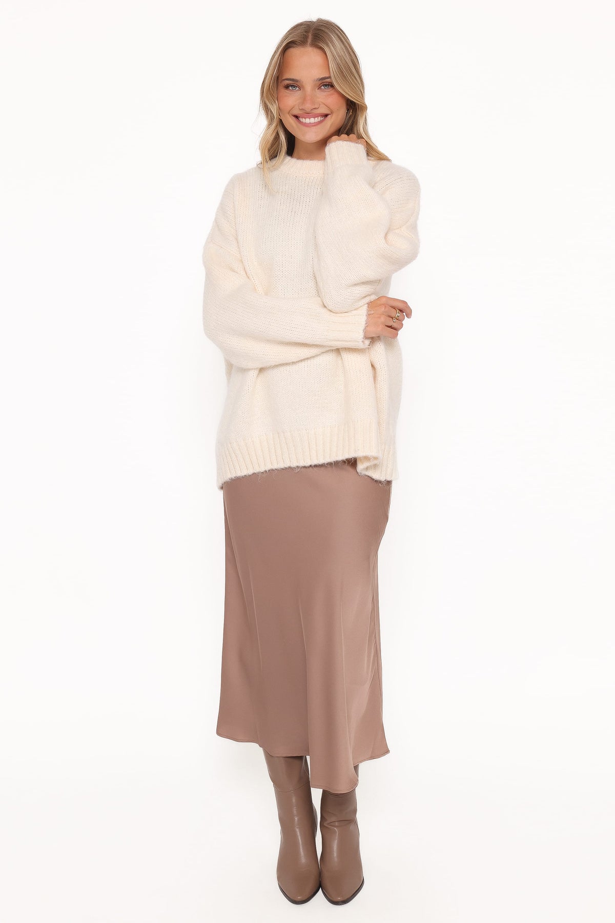 Lloyd Oversized Crew Knit Sweater in Cream – view 2 of 8