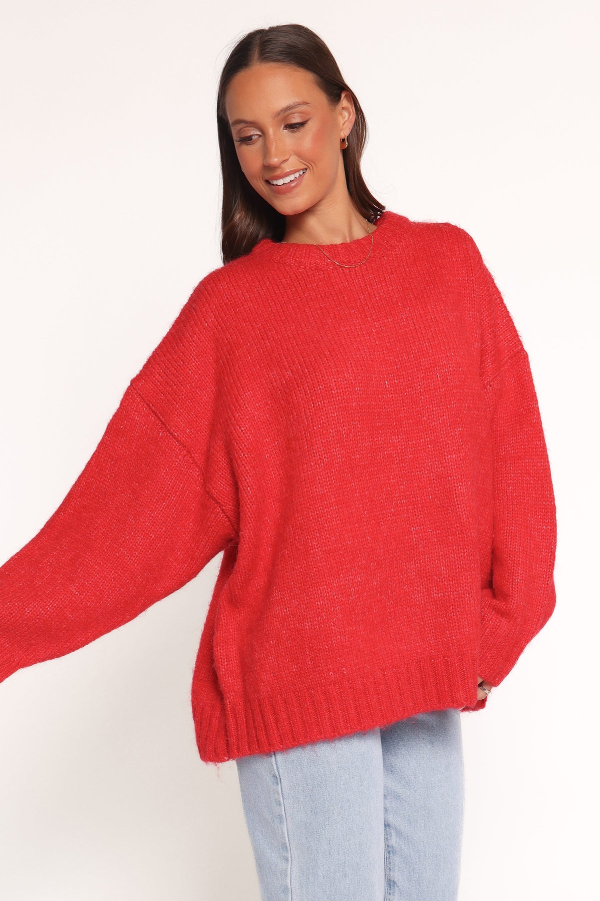 Lloyd Oversized Crew Knit Sweater in Red – view 3 of 6