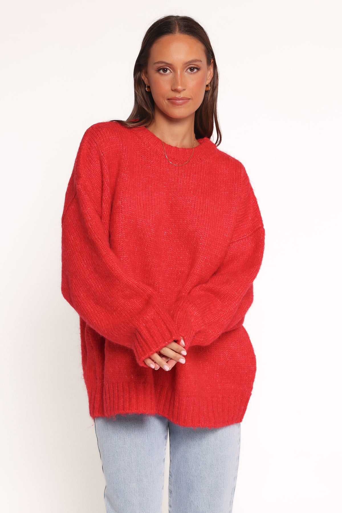Lloyd Oversized Crew Knit Sweater in Red – view 2 of 6