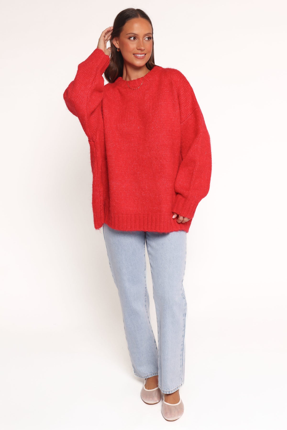 Lloyd Oversized Crew Knit Sweater in Red – view 4 of 6