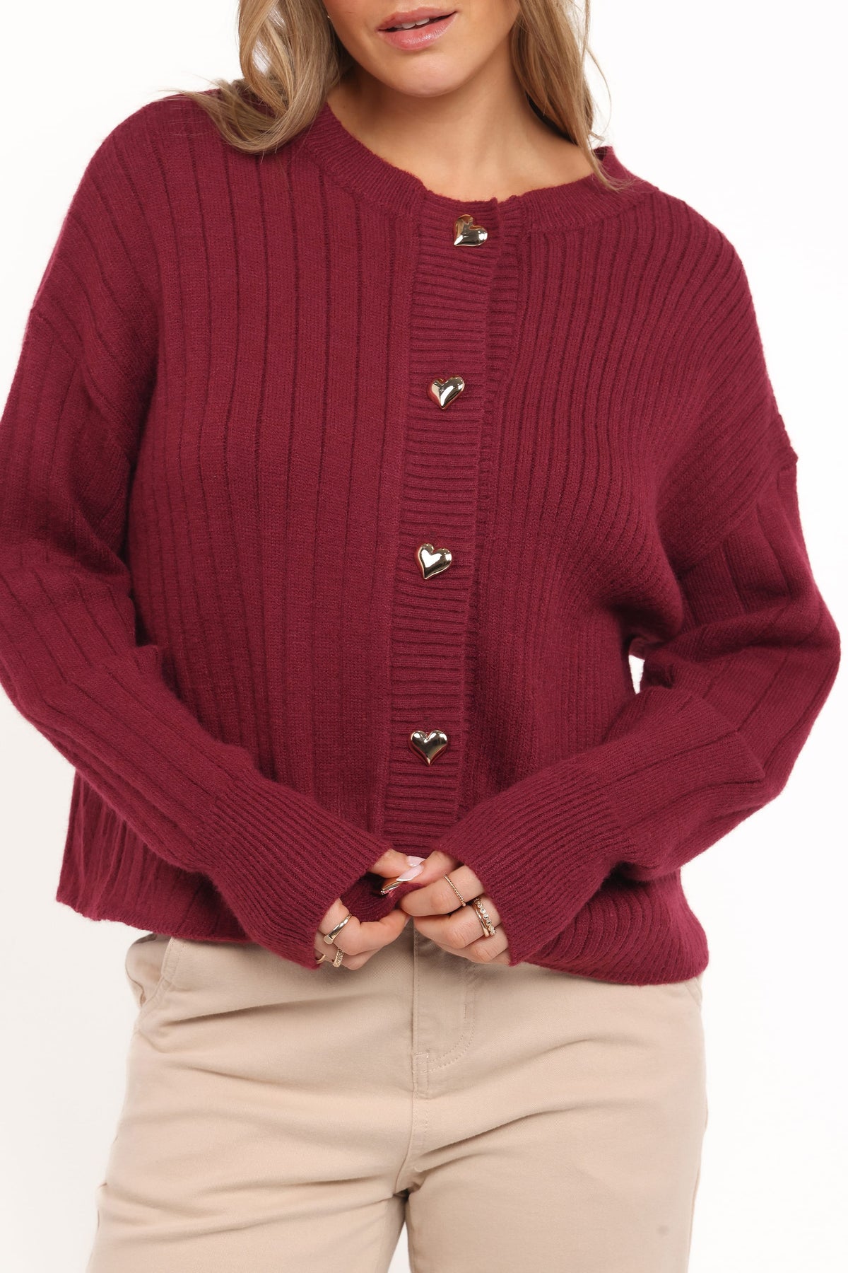 Loulani Heart Button Cardigan in Cherry – view 2 of 6