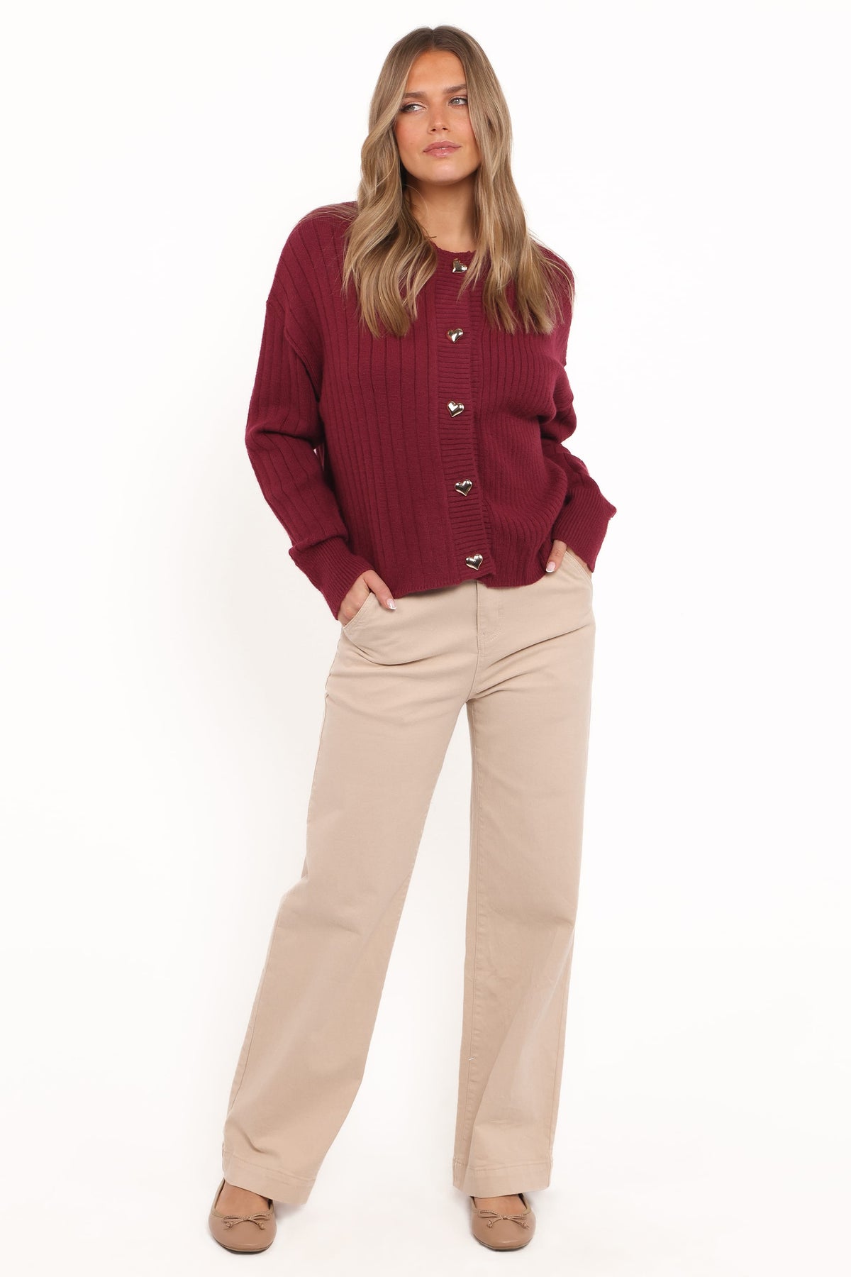Loulani Heart Button Cardigan in Cherry – view 5 of 6