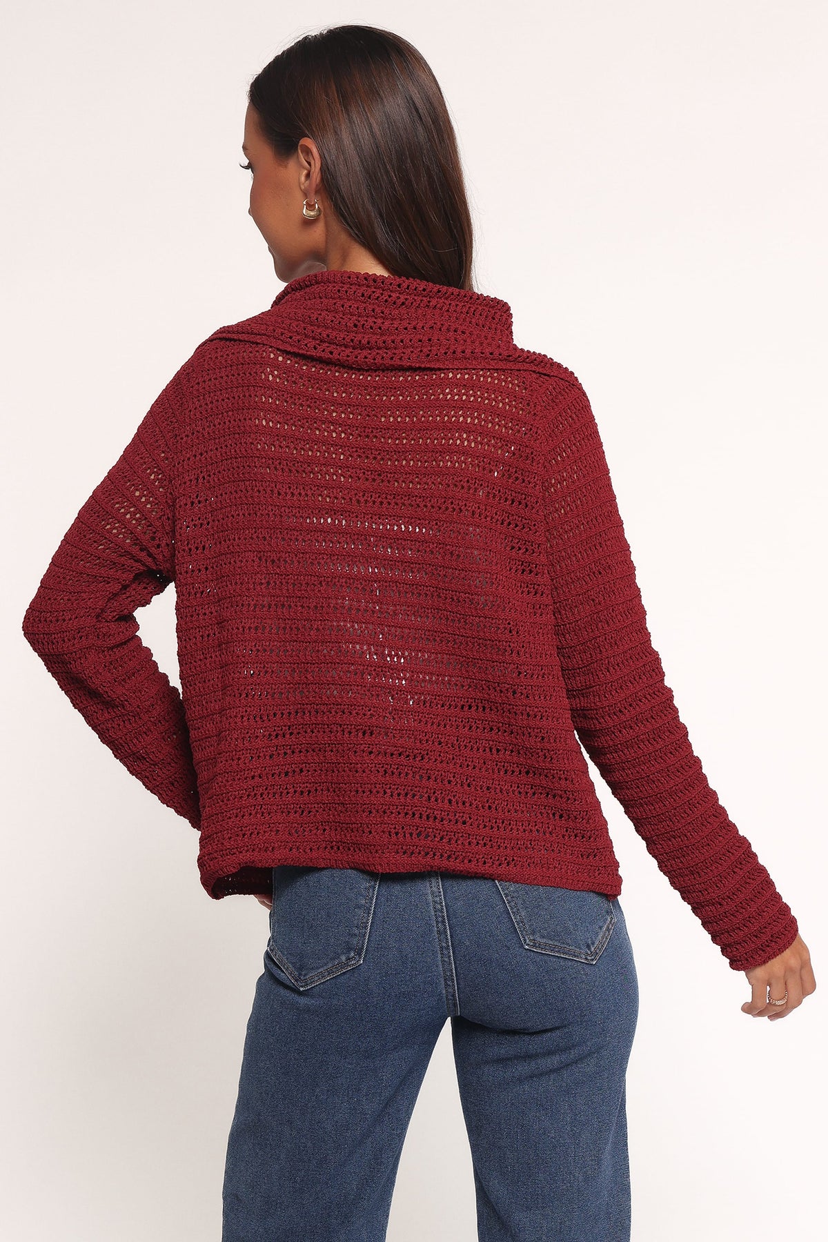 Lyra Large Collar Cardigan in Burgundy – view 4 of 7