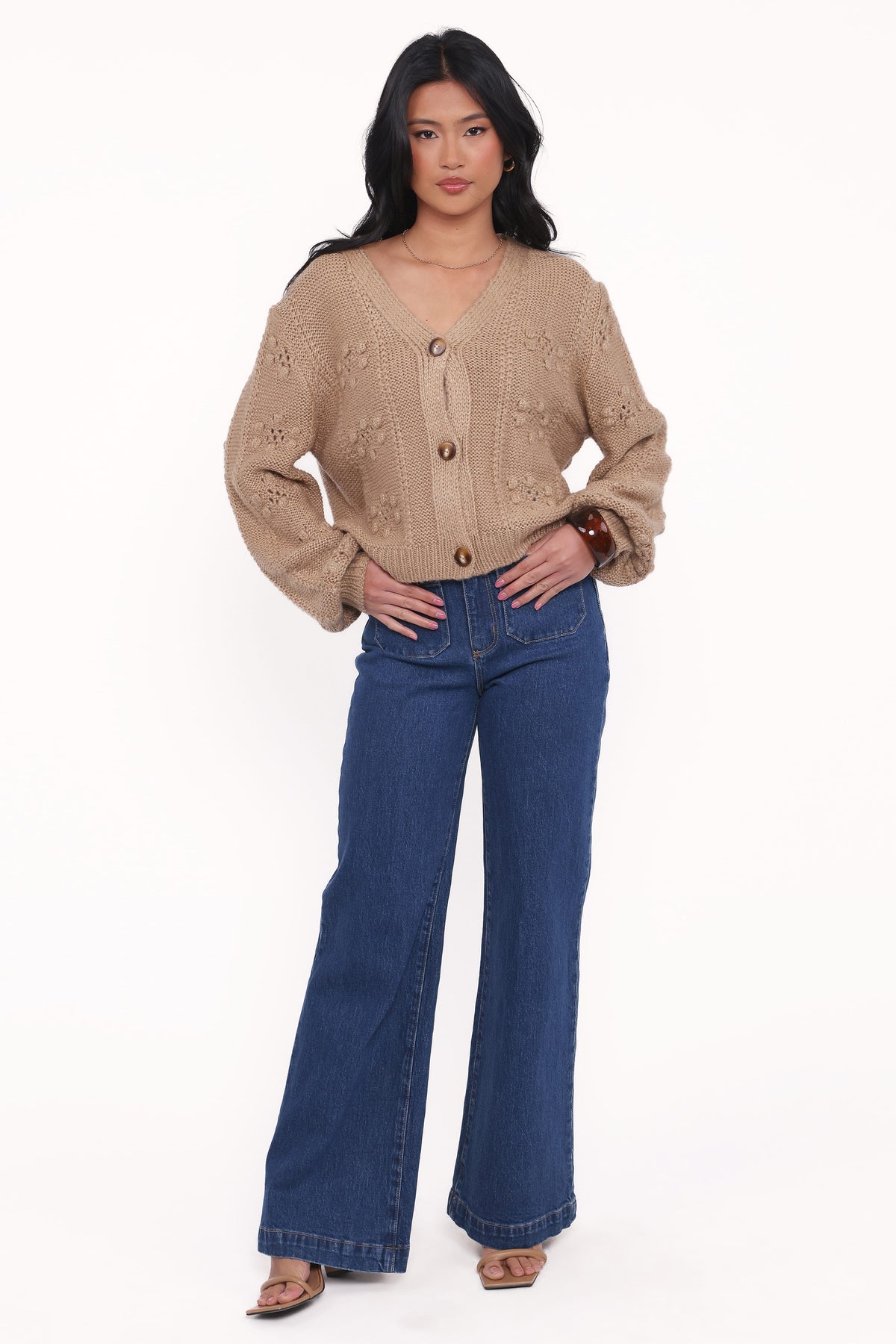 Melody Textured Button Up Cardigan in Mushroom – view 5 of 6