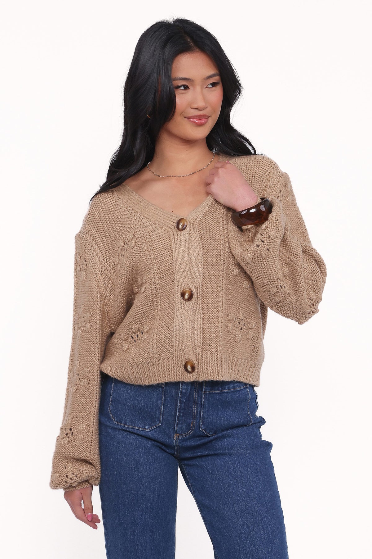 Melody Textured Button Up Cardigan in Mushroom – view 1 of 6