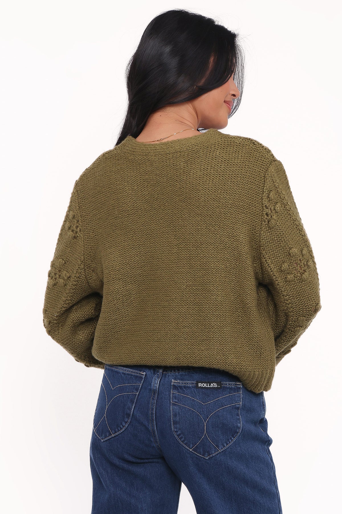 Melody Textured Button Up Cardigan in Olive – view 4 of 6