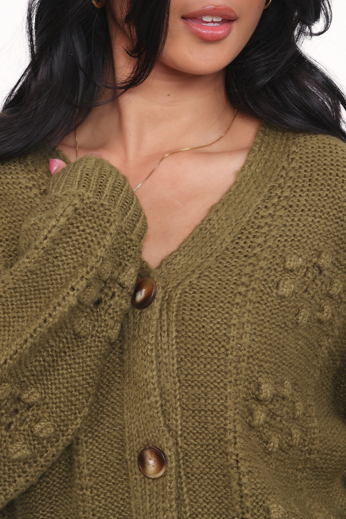 Melody Textured Button Up Cardigan in Olive – view 2 of 6