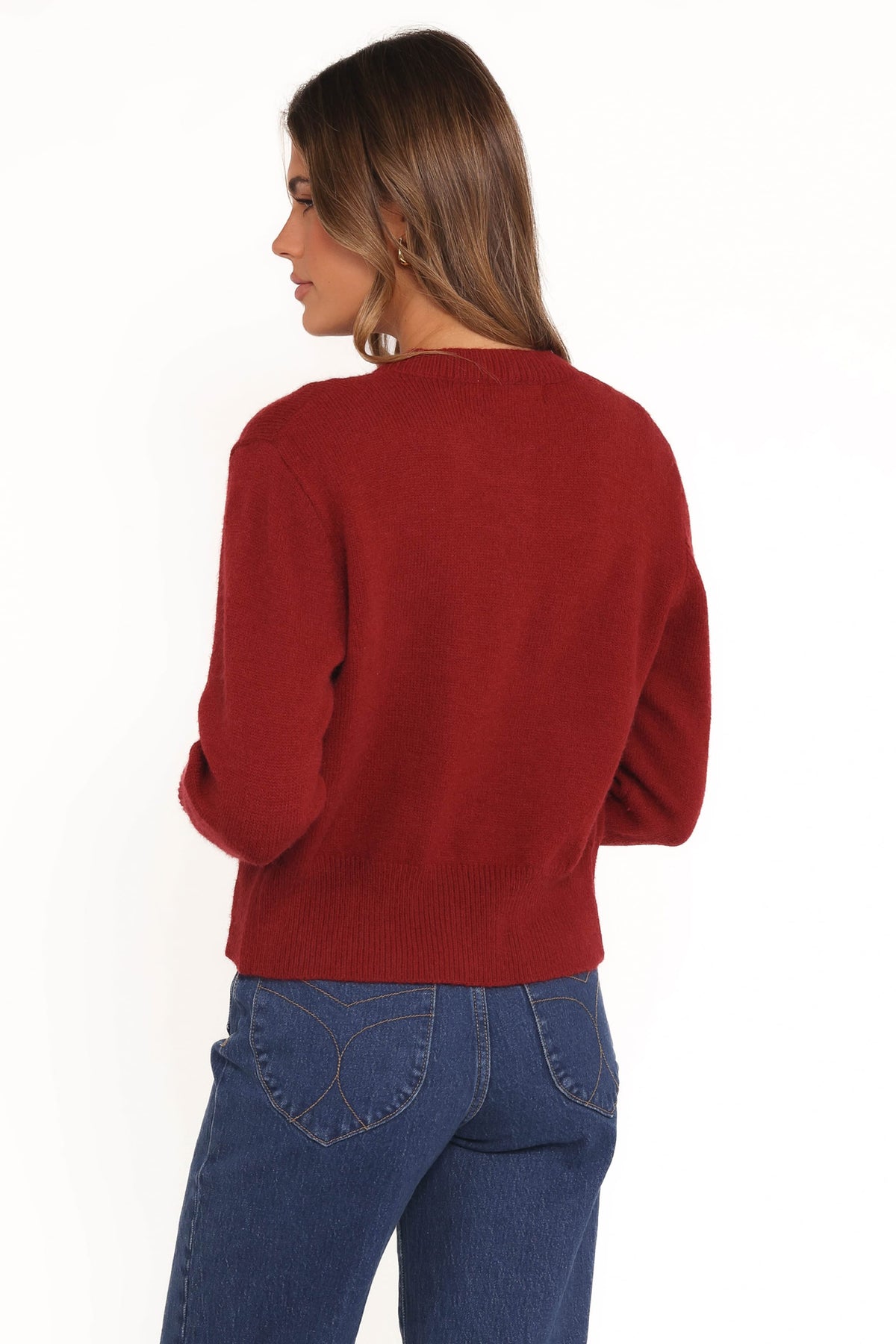 Middleton Mini Bow Cardigan in Wine – view 4 of 6