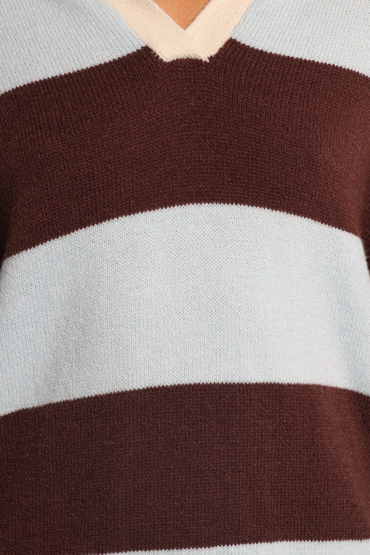 Mikaela Rugby Stripe Knit Sweater in Brown/Blue Stripe – view 6 of 6