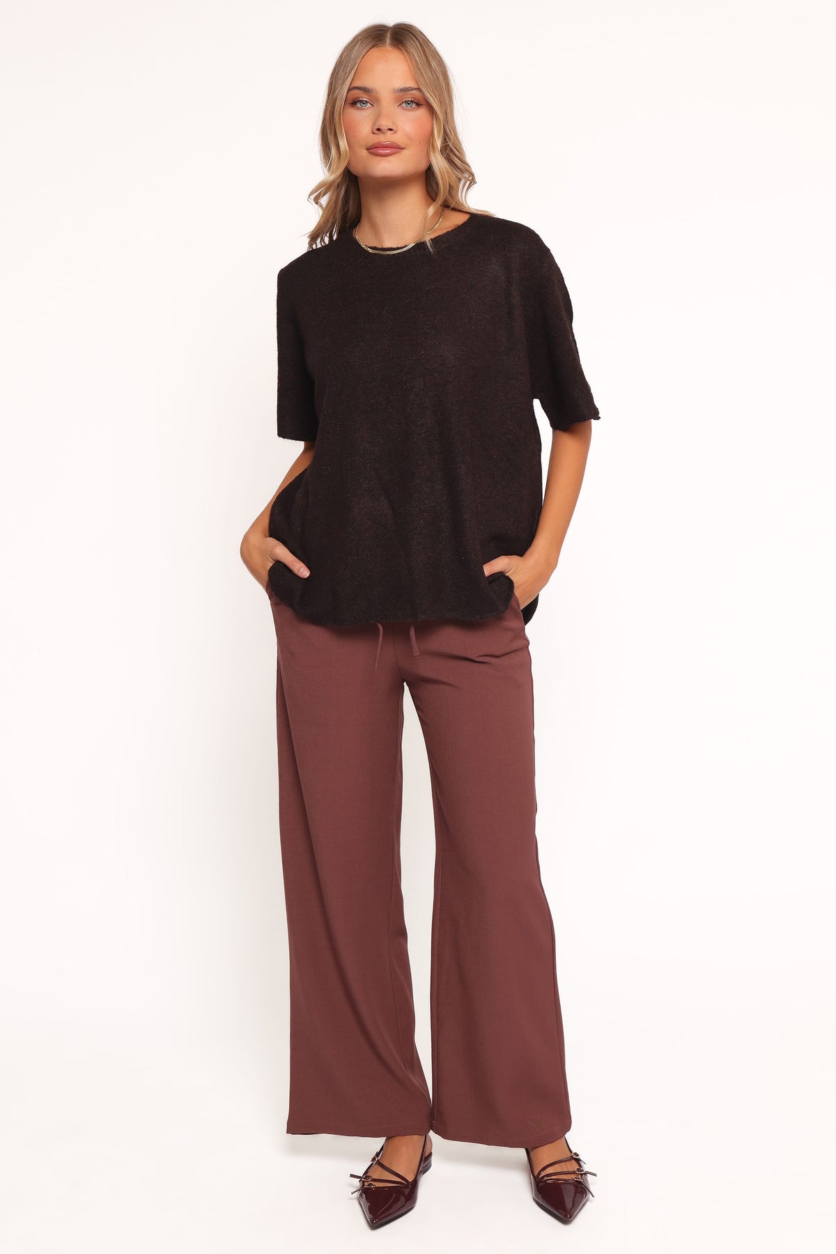 Morris Short Sleeve Oversized Sweater Tee in Dark Chocolate – view 5 of 6