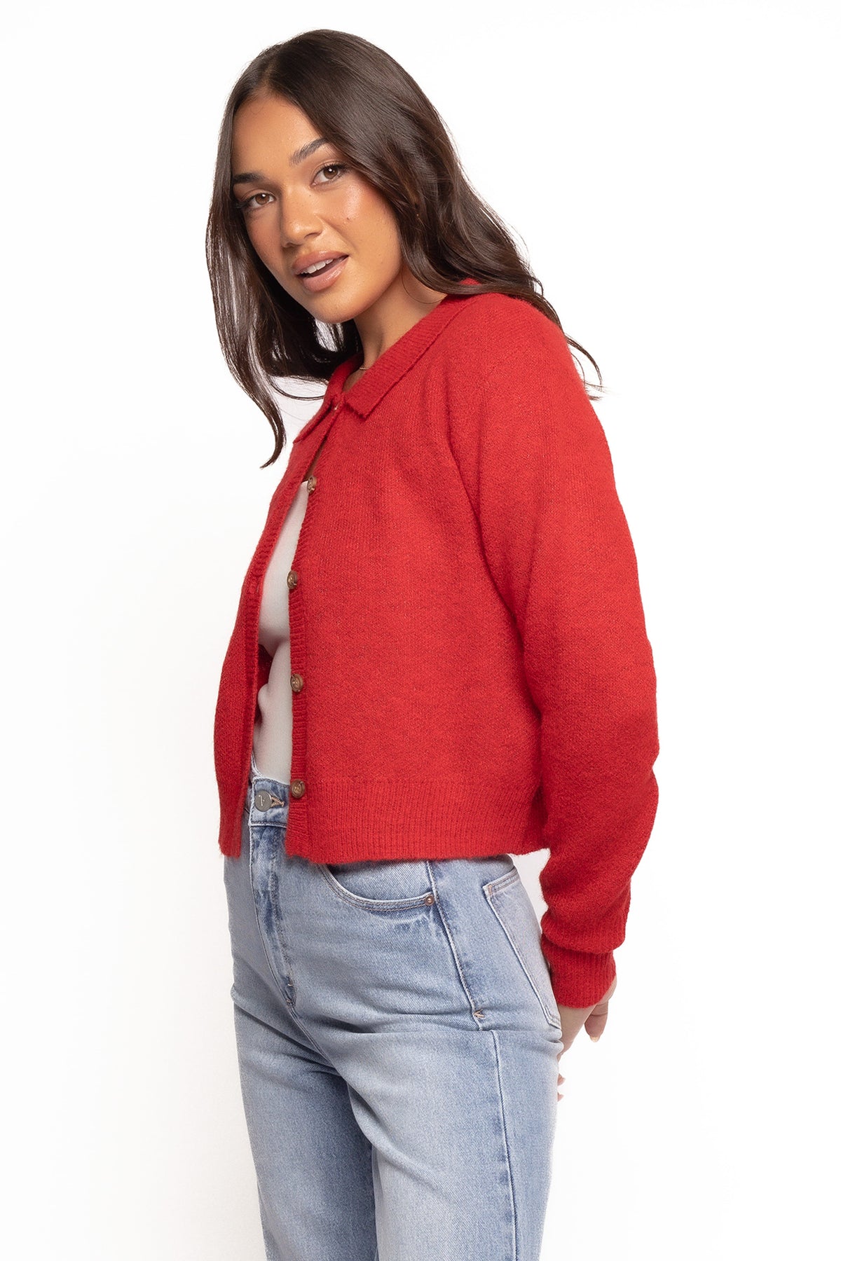 Naya Collar Cardigan in Red – view 2 of 5