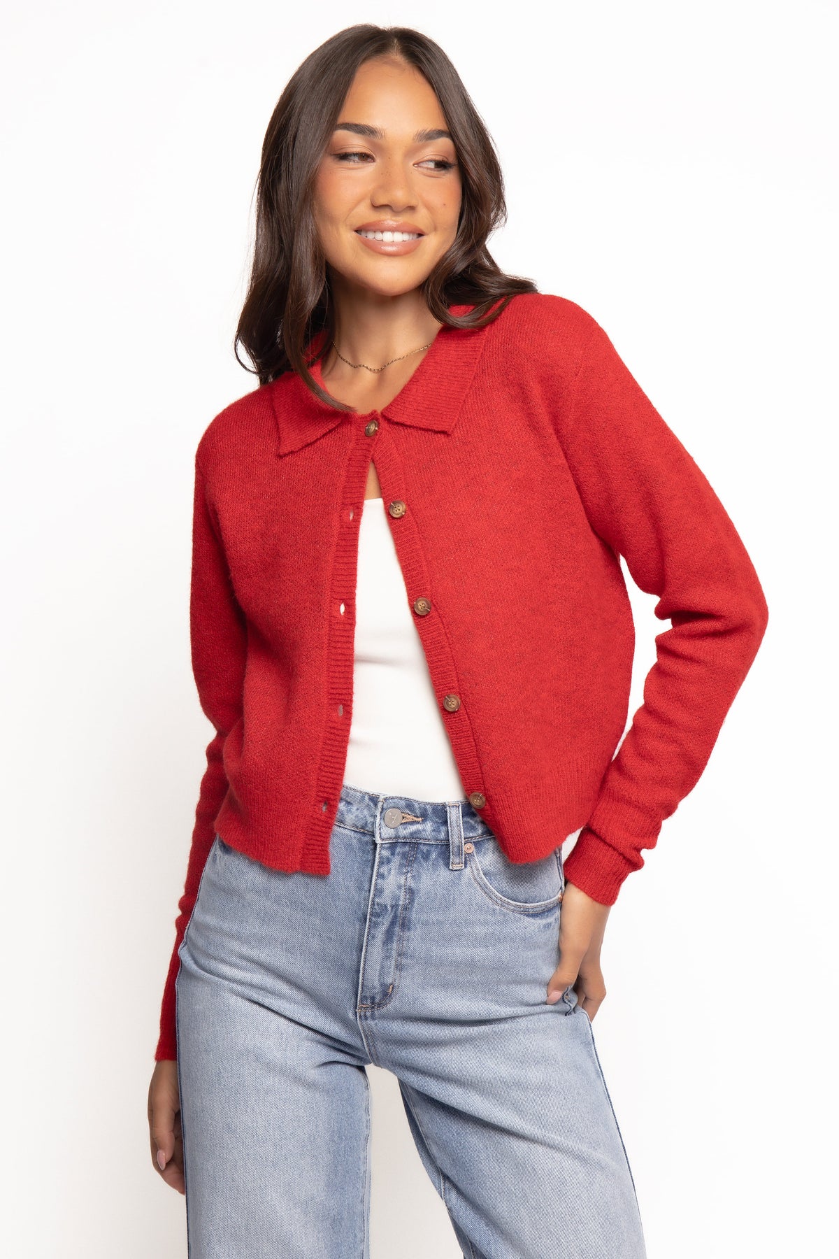 Naya Collar Cardigan in Red – view 1 of 5