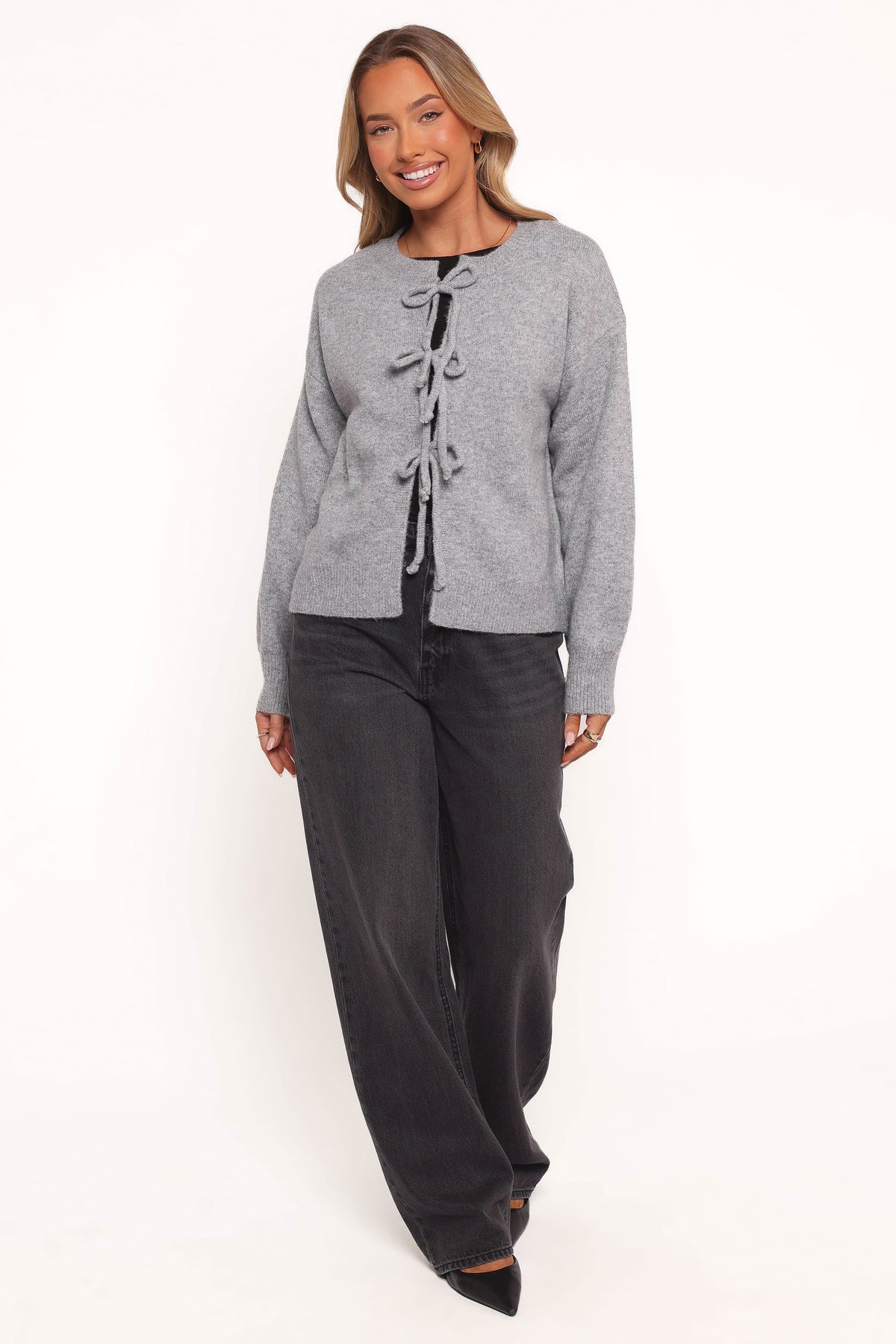 Neri Bow Tie Front Cardigan in Grey – view 5 of 7