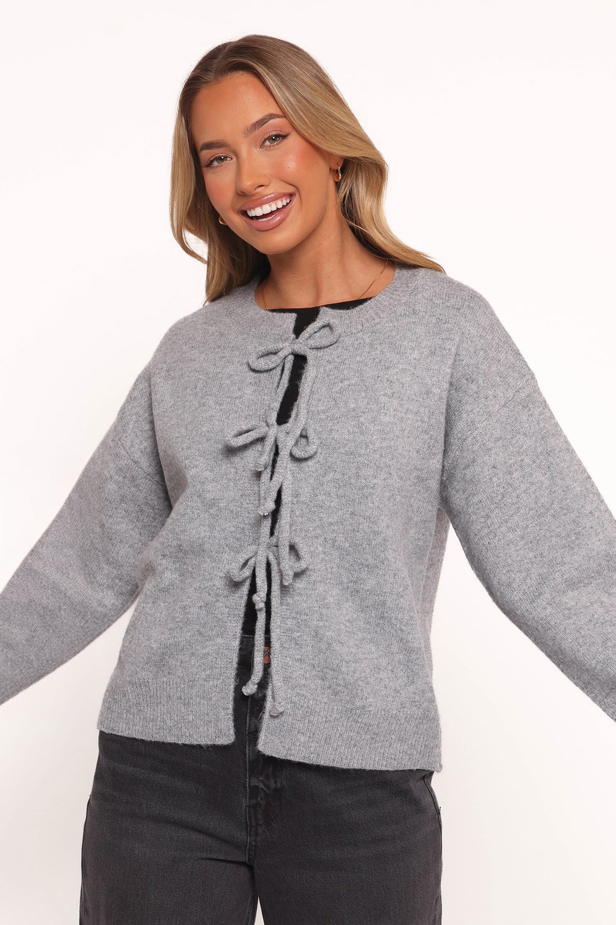Neri Bow Tie Front Cardigan in Grey – view 7 of 7