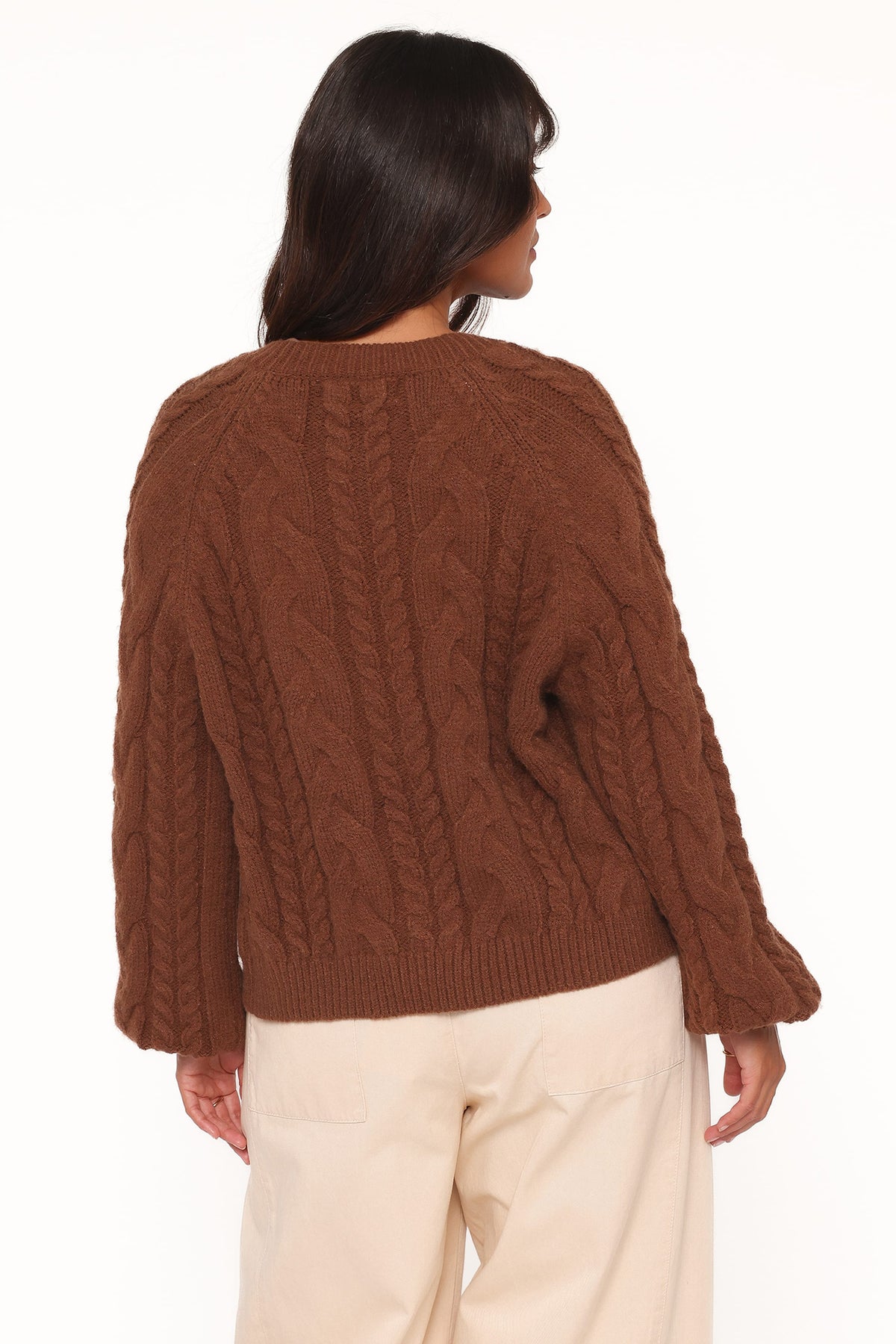 Nika Cable Knit Cardigan in Brown – view 5 of 9
