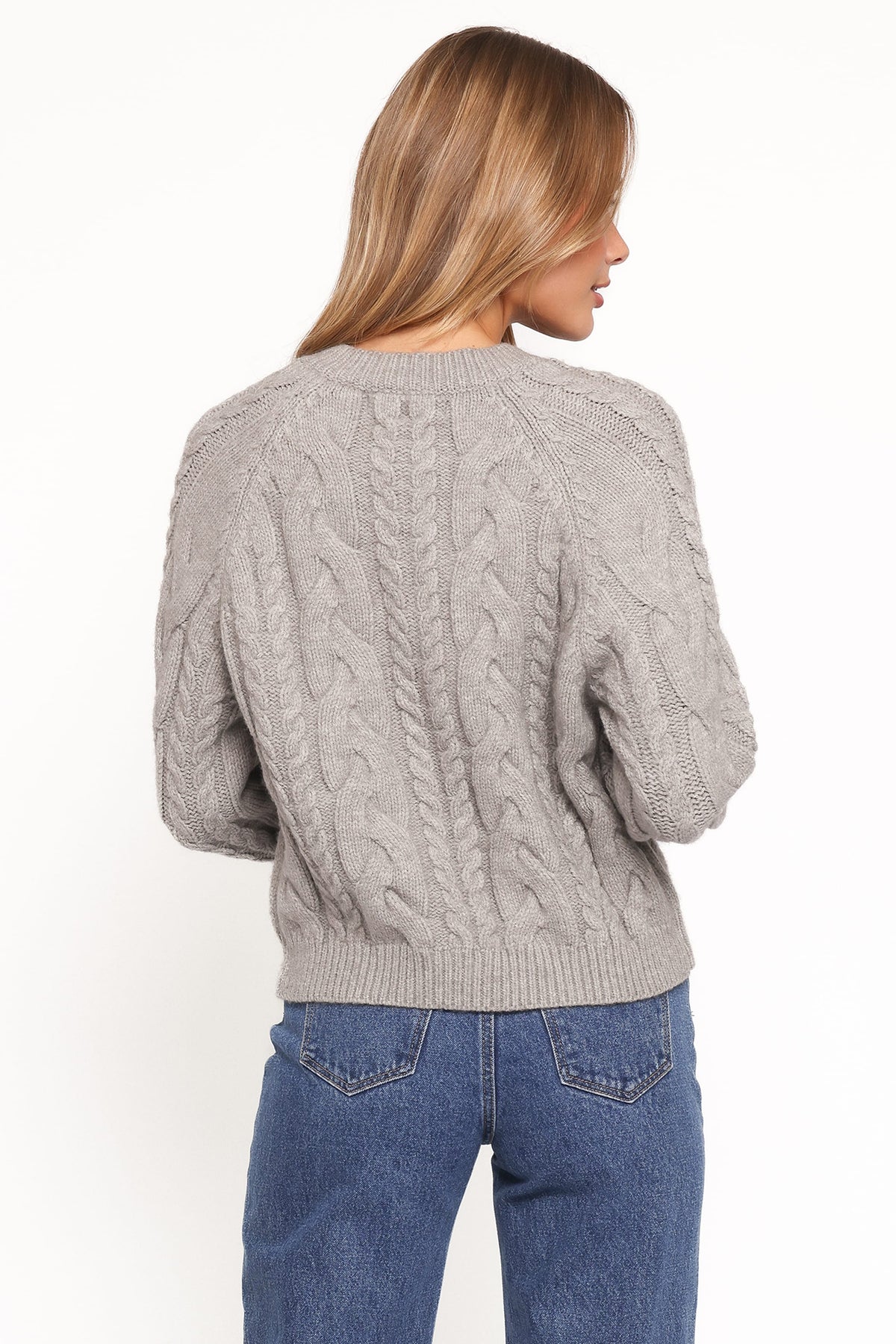 Nika Cable Knit Cardigan in Grey – view 5 of 7