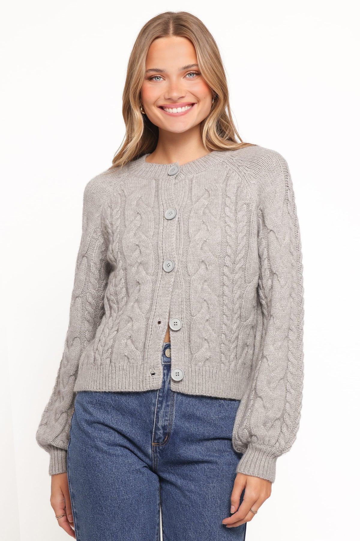 Nika Cable Knit Cardigan in Grey – view 1 of 7