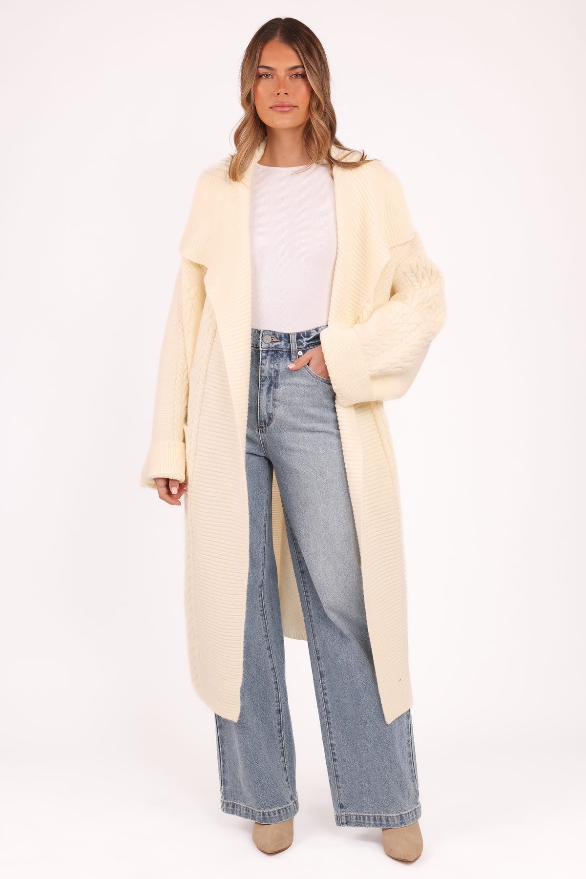 Nova Long Cardigan in Cream – view 2 of 7