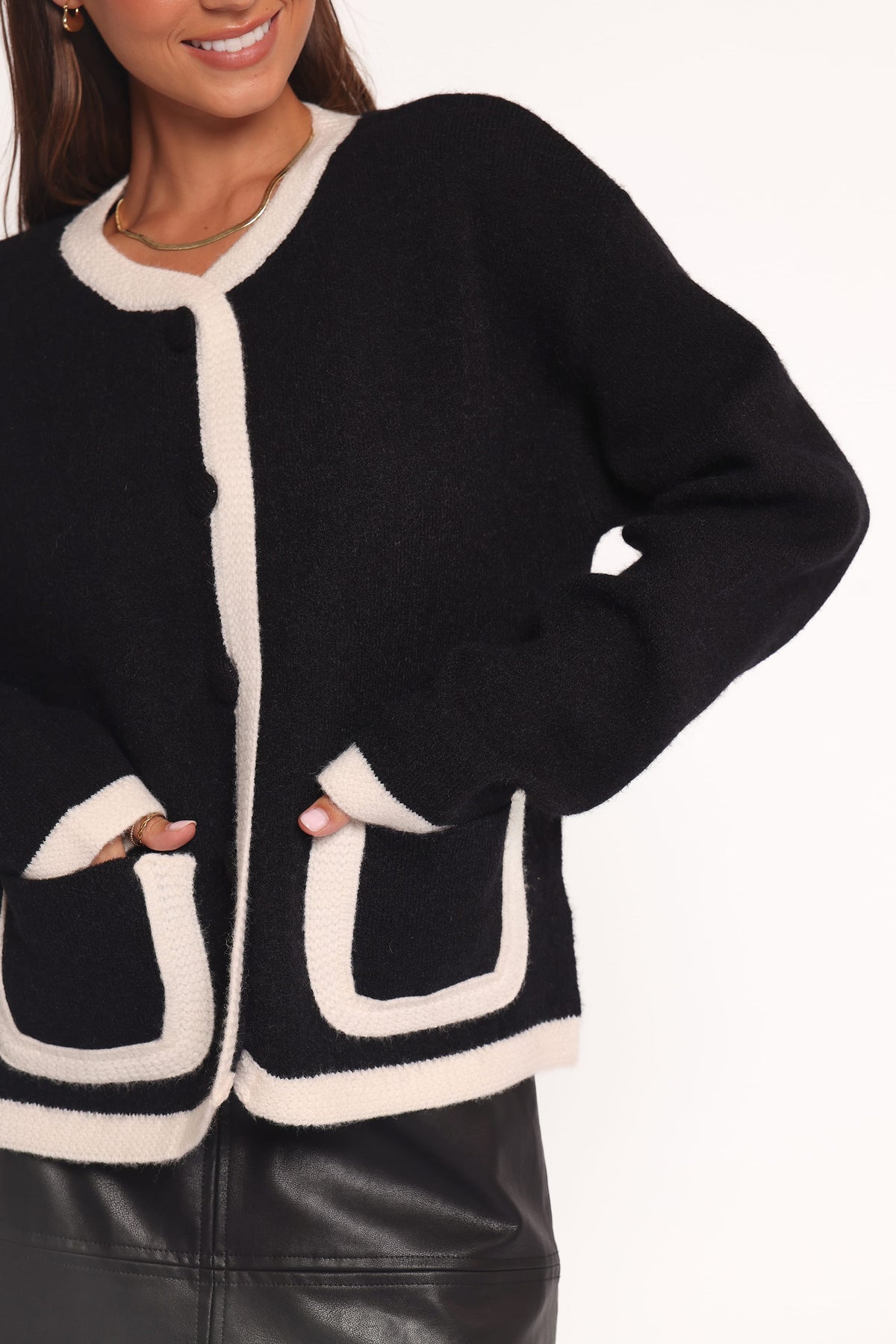 Orabelle Contrast Hem Cardigan in Black – view 2 of 6