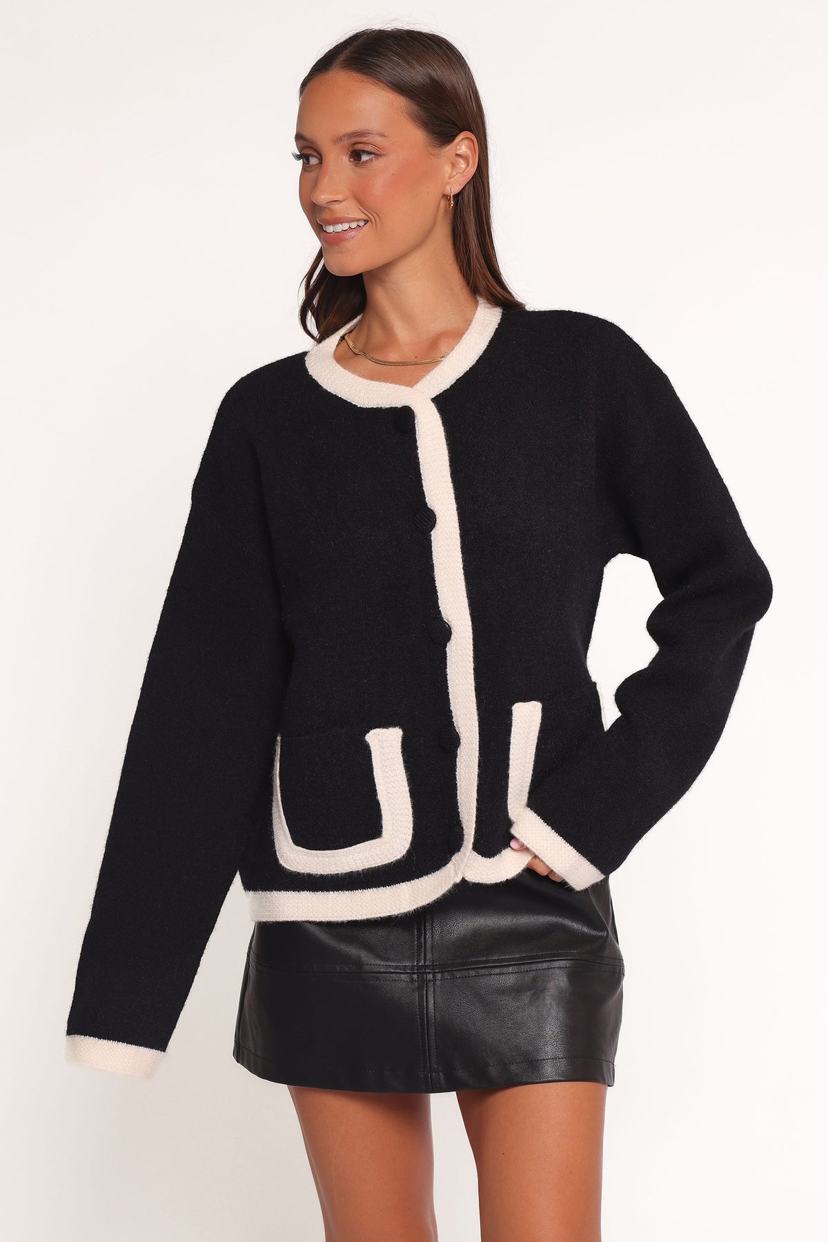 Orabelle Contrast Hem Cardigan in Black – view 5 of 6