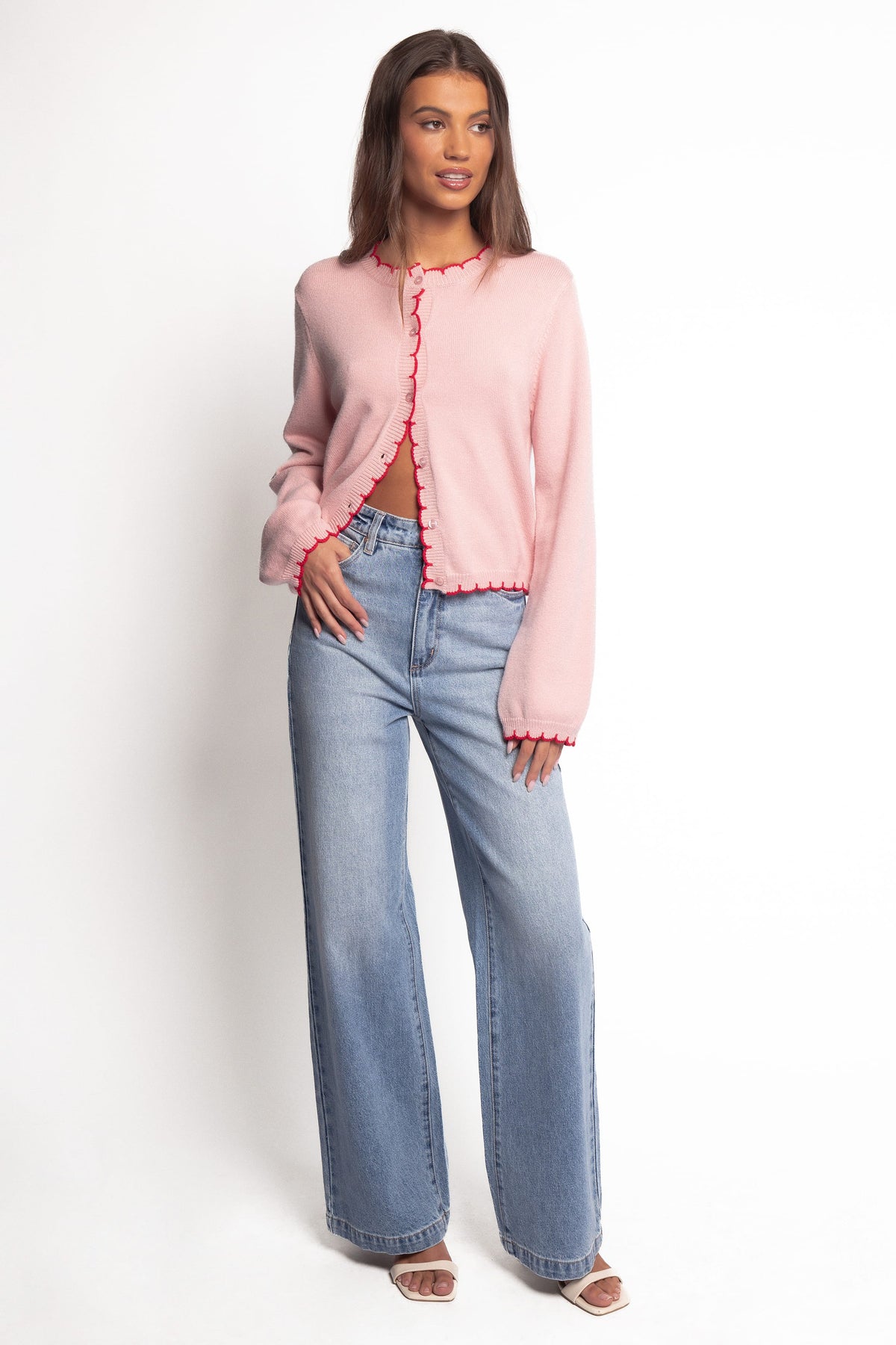 Payton Scallop Cardigan in Pink Red – view 2 of 6
