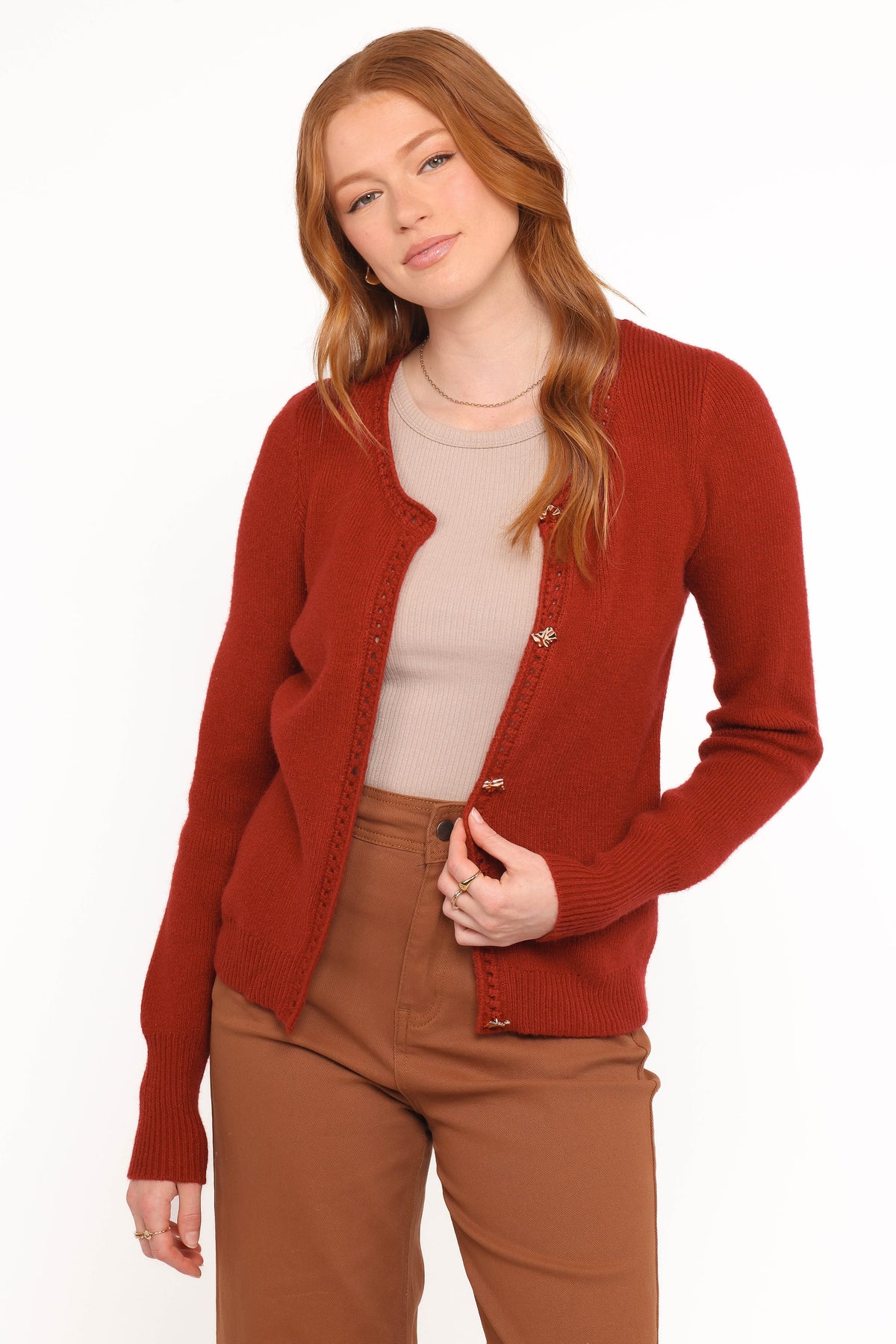 Quay Button Front Cardigan in Red – view 2 of 7