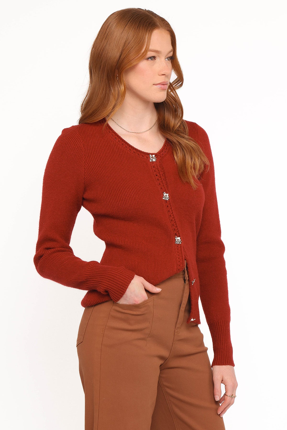Quay Button Front Cardigan in Red – view 3 of 7