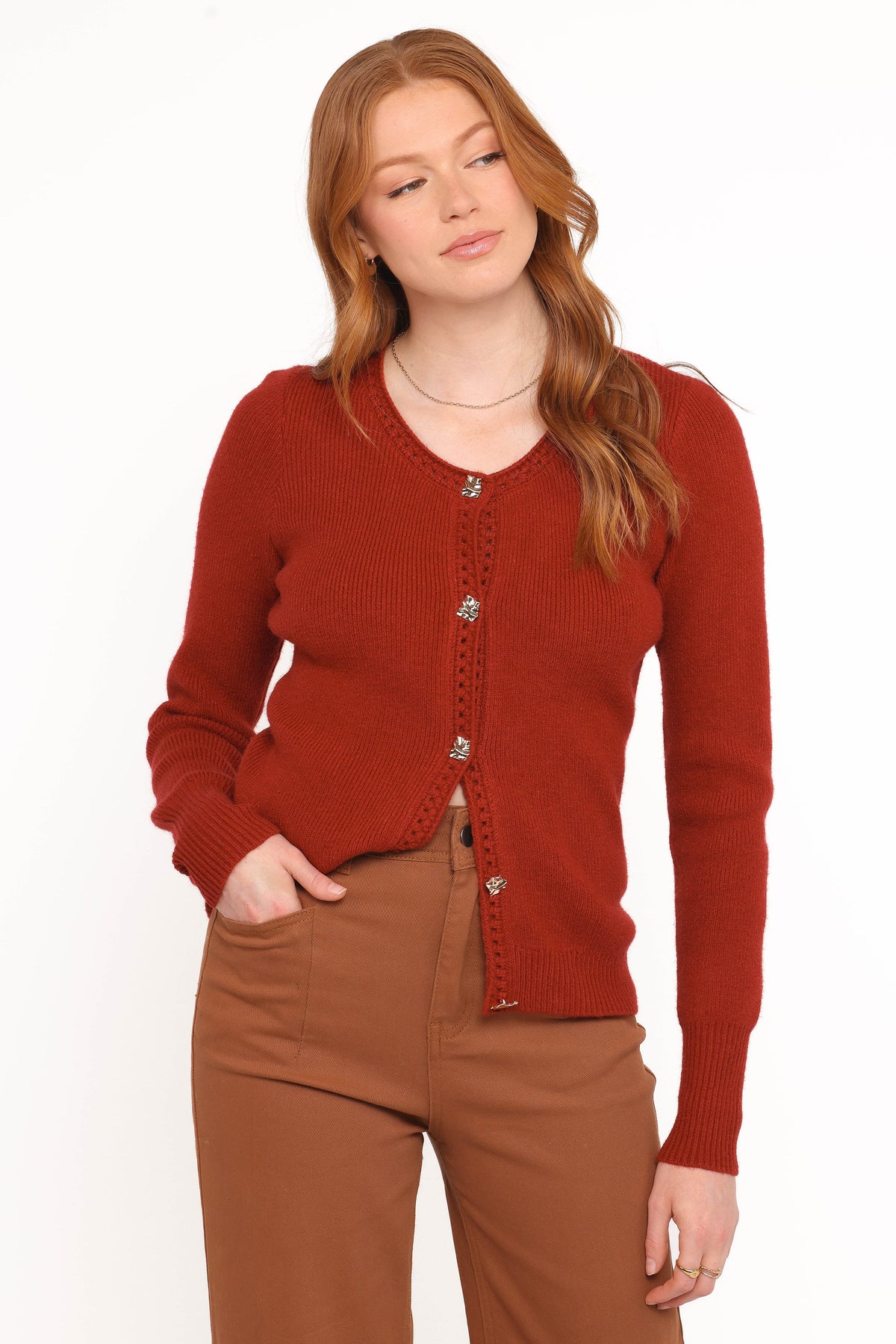 Quay Button Front Cardigan in Red – view 1 of 7