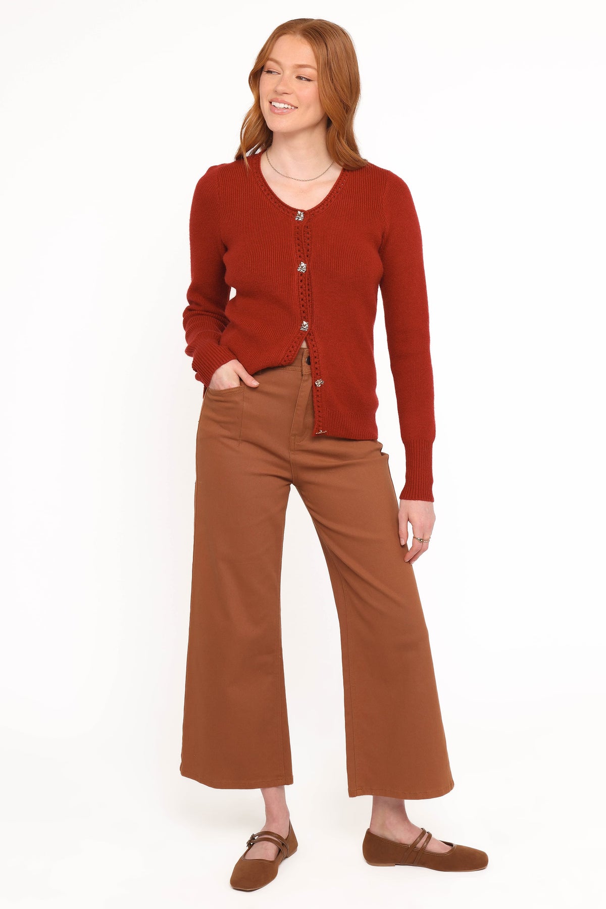 Quay Button Front Cardigan in Red – view 6 of 7