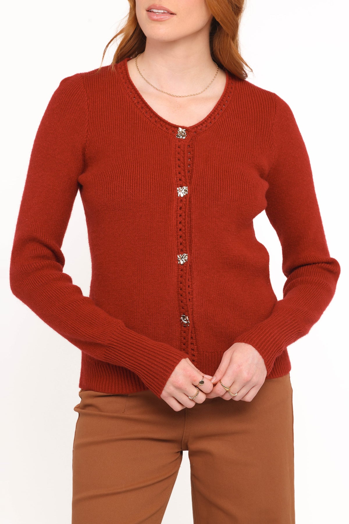 Quay Button Front Cardigan in Red – view 5 of 7