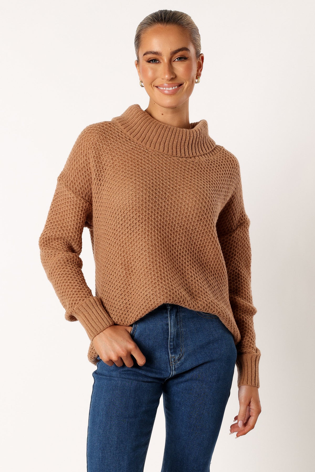 Rayne Turtleneck Knit Sweater in Beige – view 1 of 9