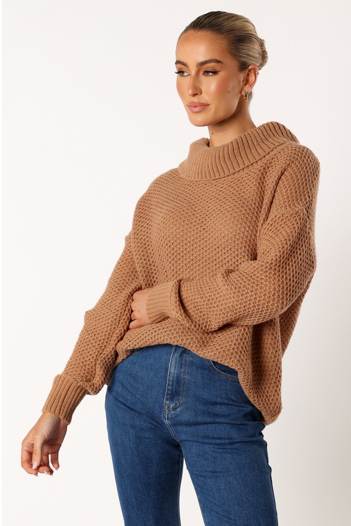 Rayne Turtleneck Knit Sweater in Beige – view 2 of 9