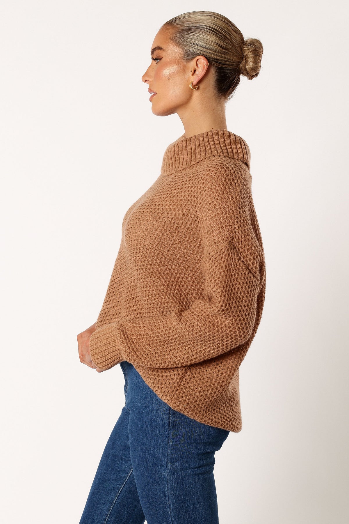 Rayne Turtleneck Knit Sweater in Beige – view 3 of 9