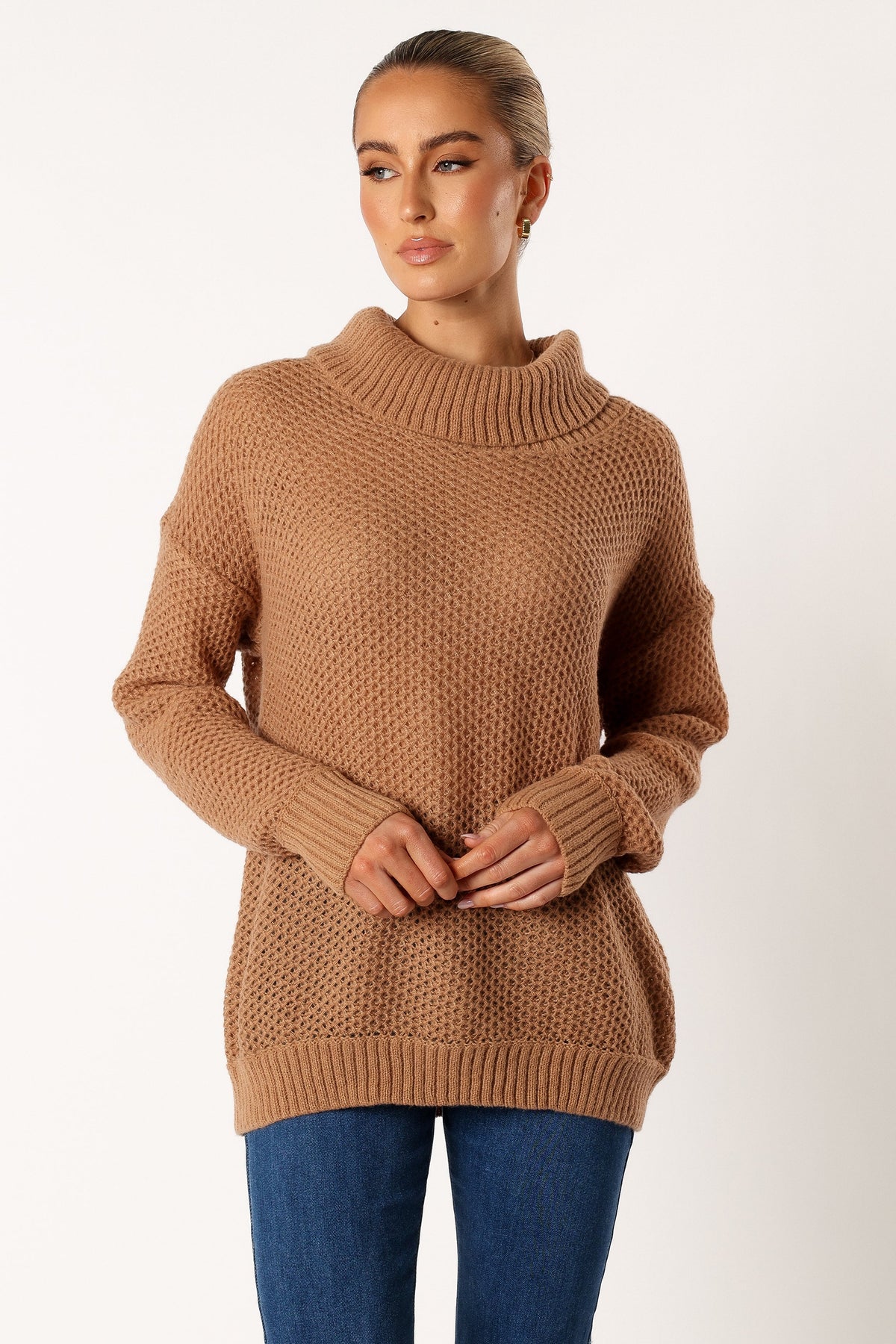 Rayne Turtleneck Knit Sweater in Beige – view 5 of 9