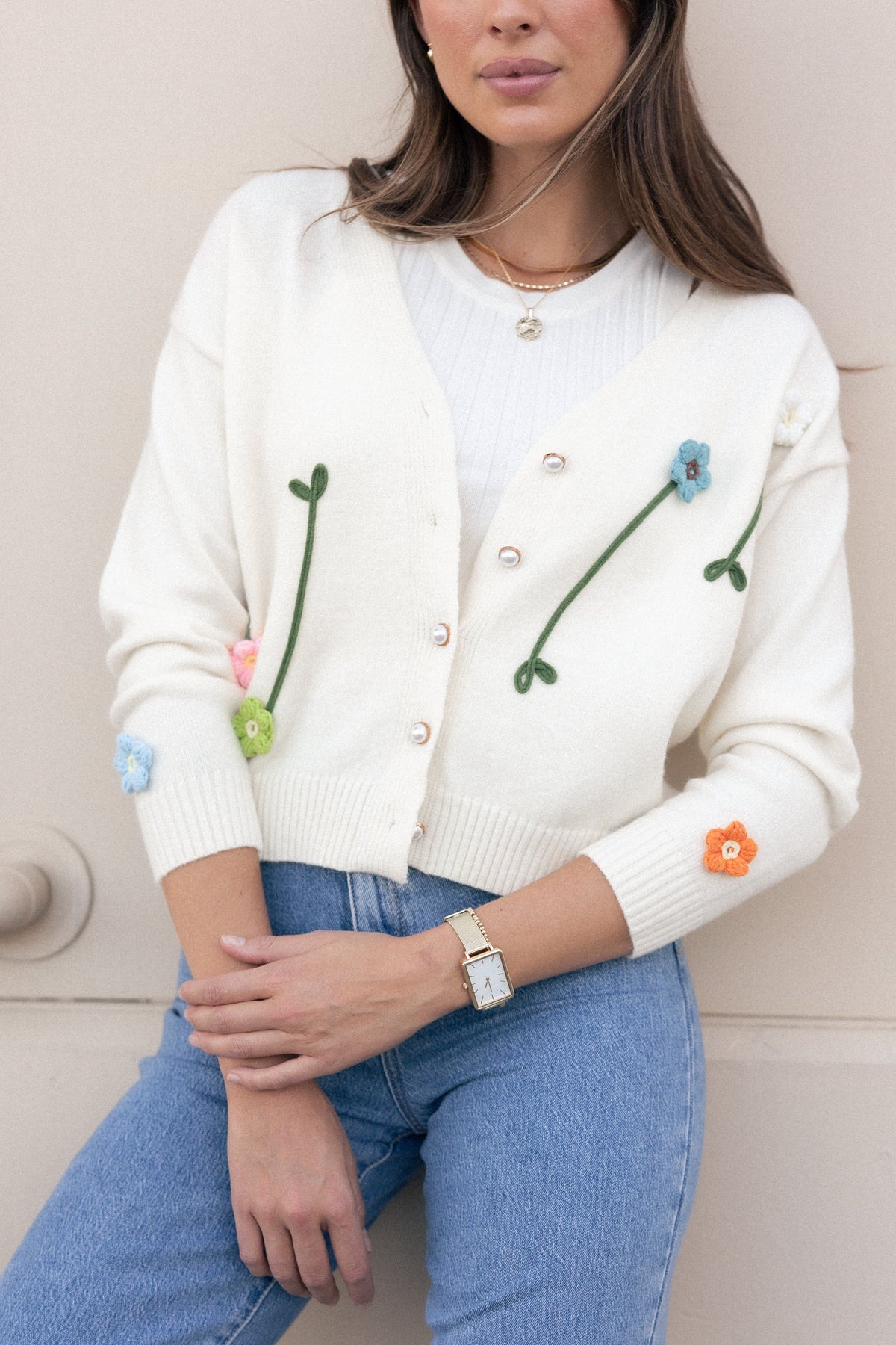 Reign Flower Cardigan in Cream – view 2 of 9