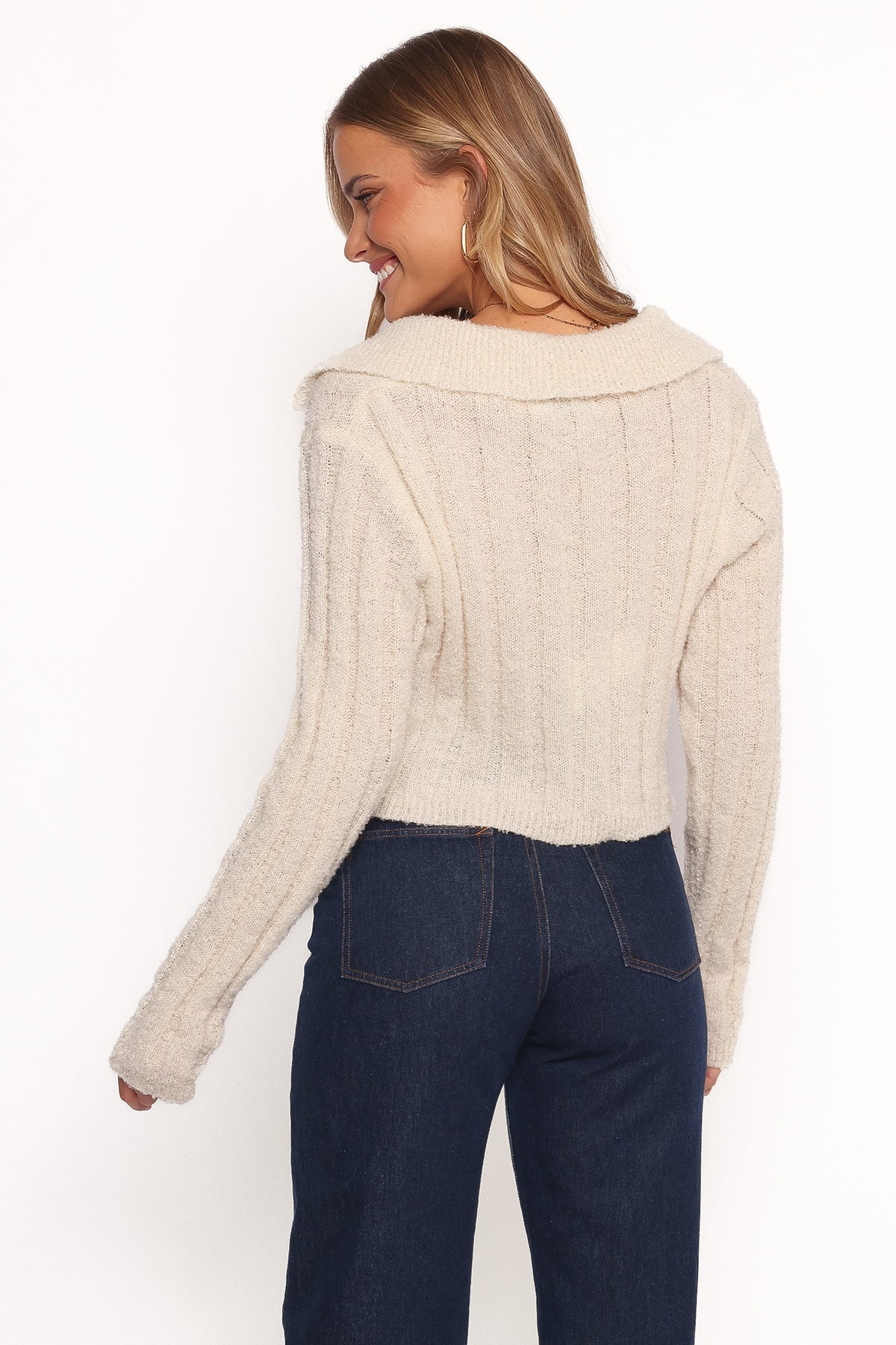 Romy Collar Knit Sweater in Ecru – view 4 of 6
