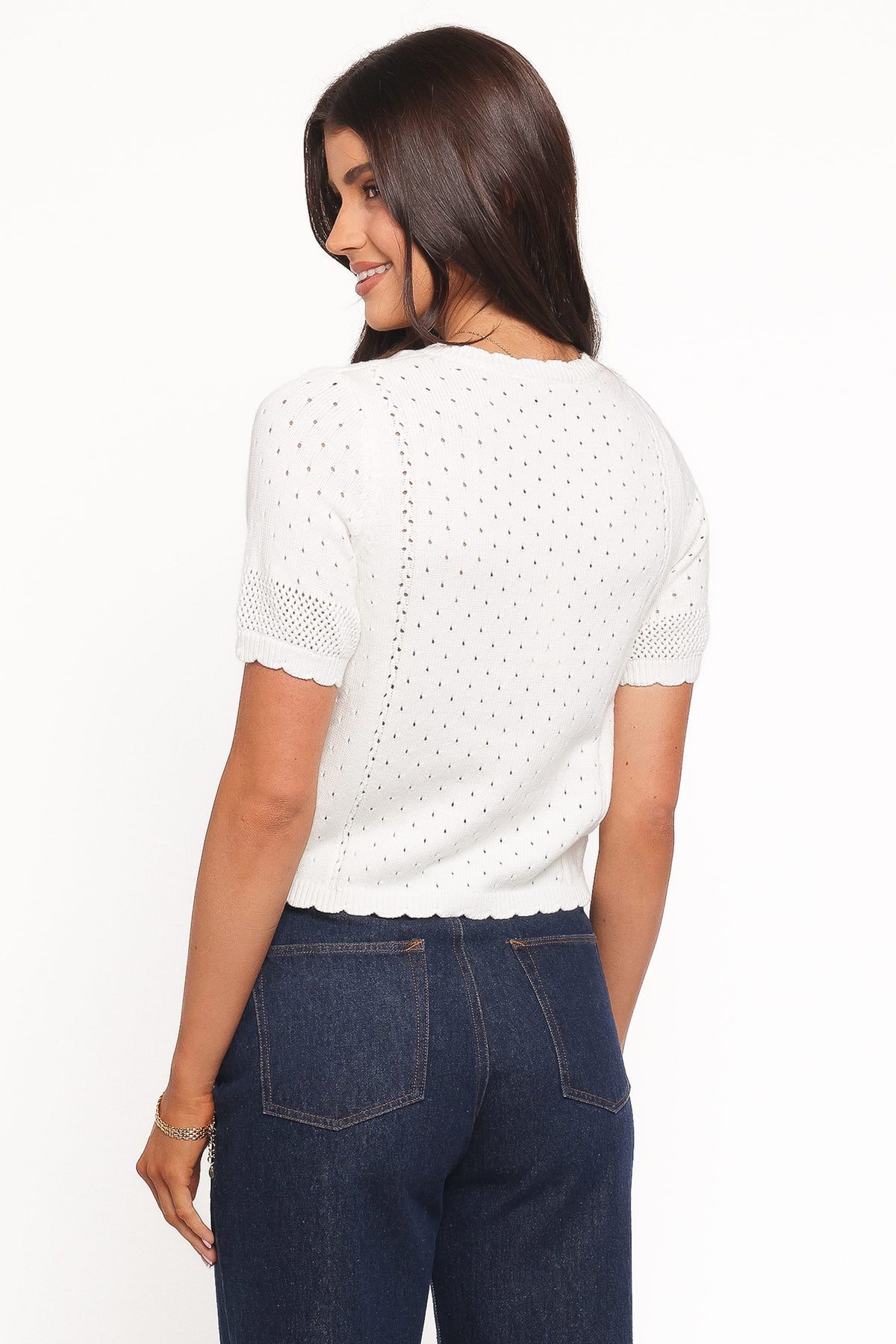 Rossi Floral Button Up Cardigan in White/Pink – view 4 of 6