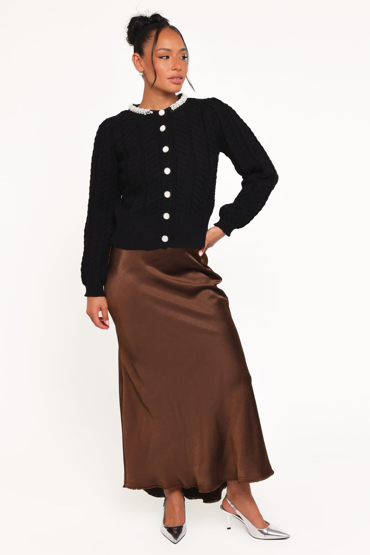 Sheena Rhinestone Collar Holiday Cardigan in Black – view 6 of 8