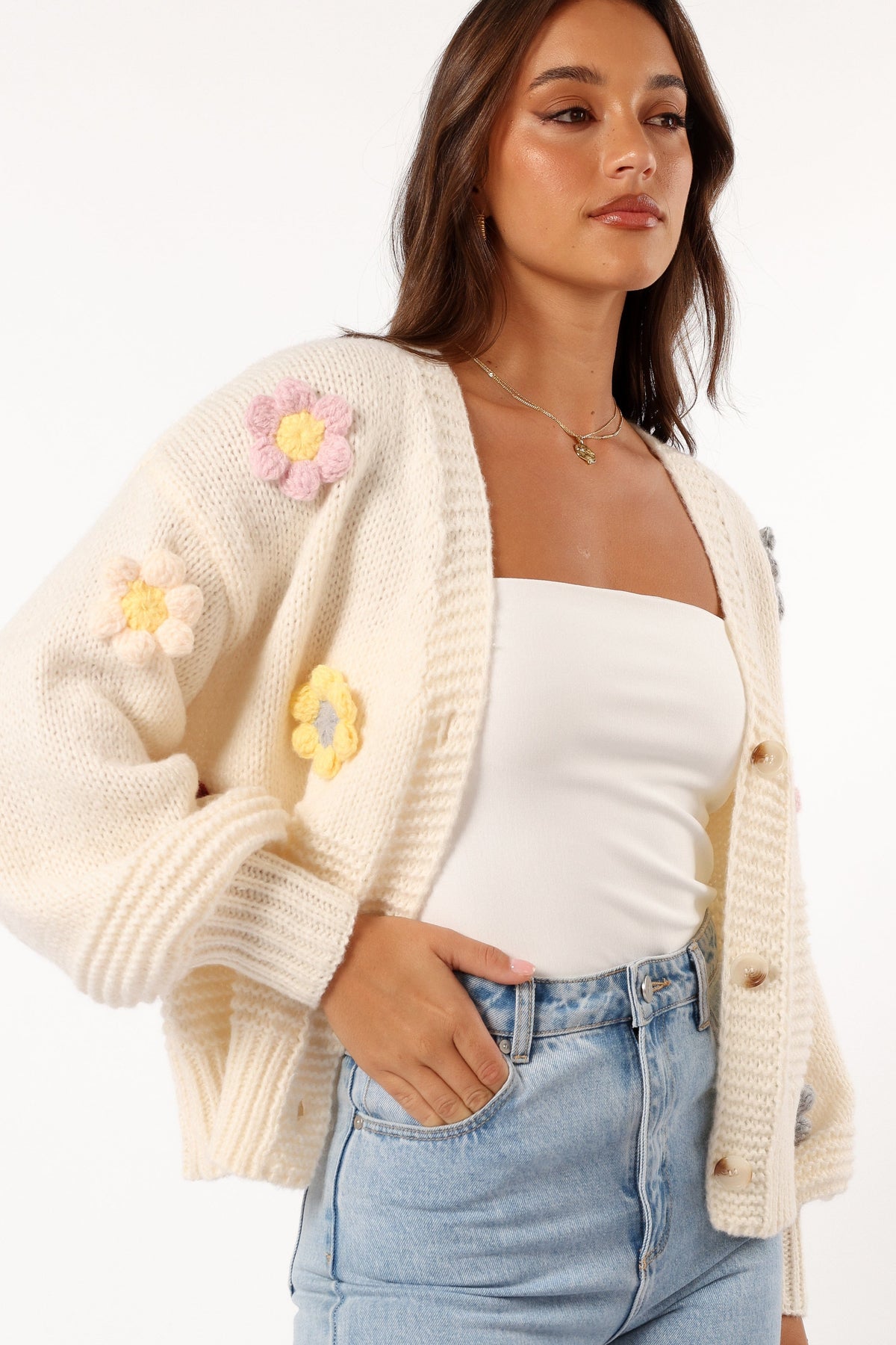 Sienna Flower Cardigan in Cream – view 1 of 7