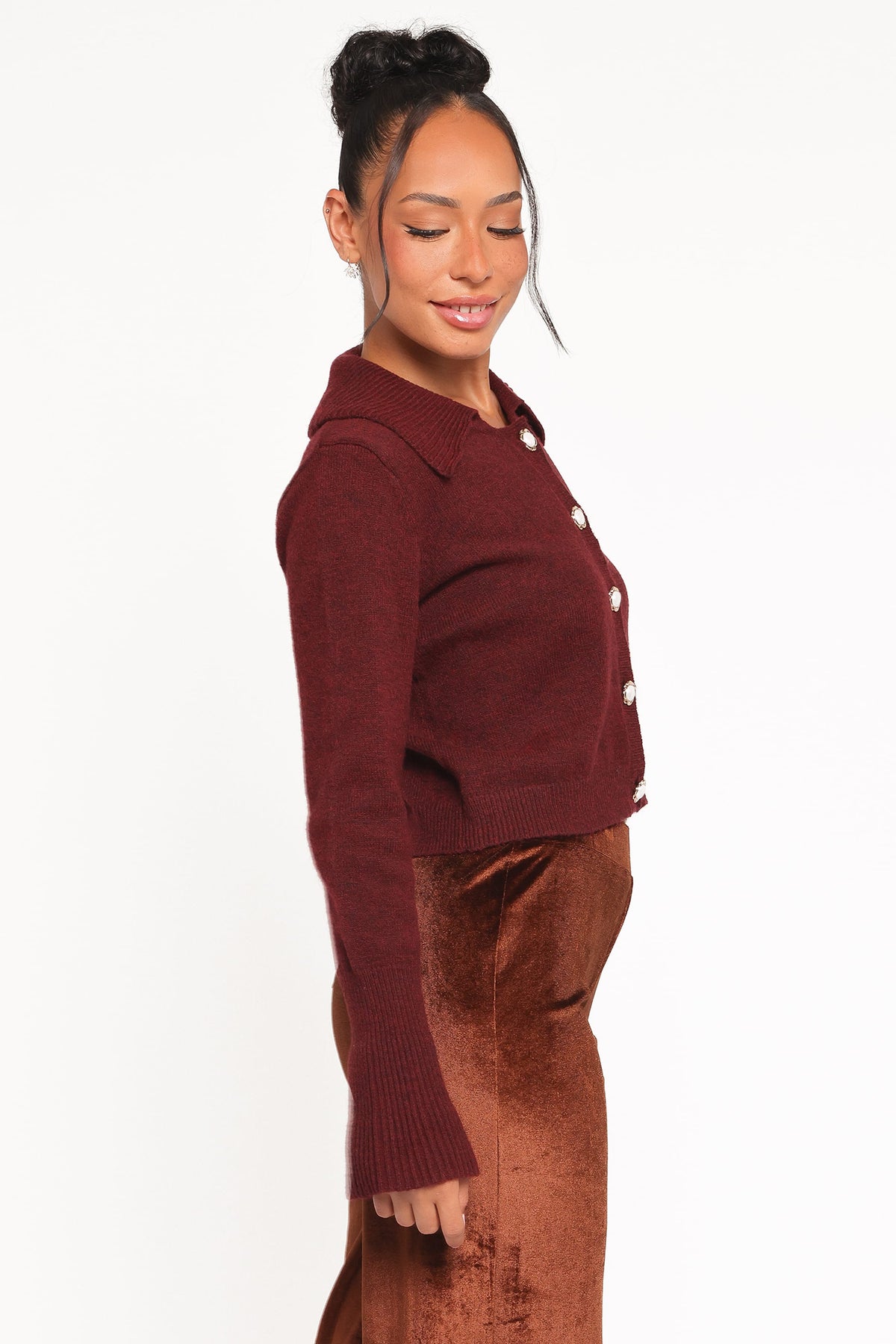 Thelma Trumpet Sleeve Cardigan in Cabernet – view 4 of 8
