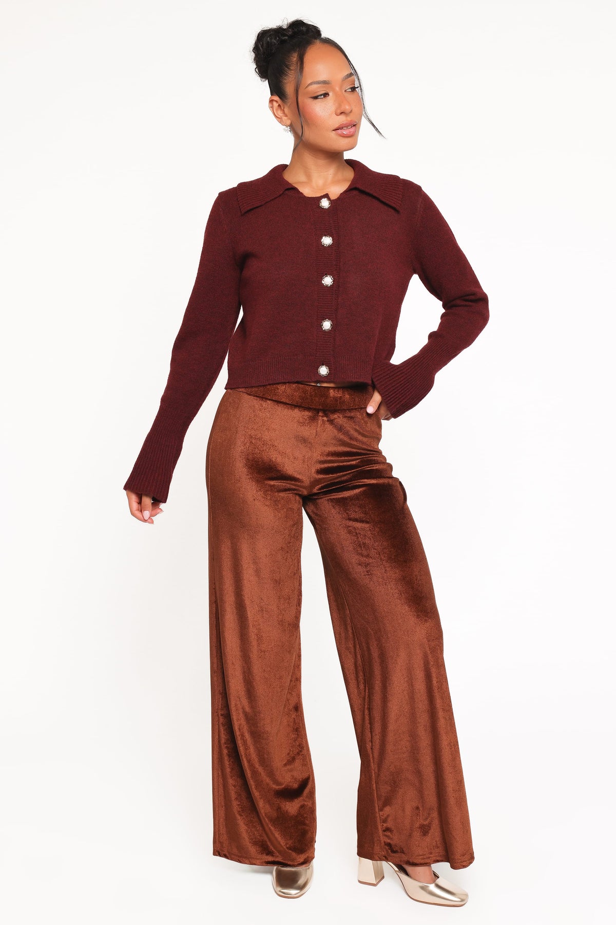 Thelma Trumpet Sleeve Cardigan in Cabernet – view 6 of 8