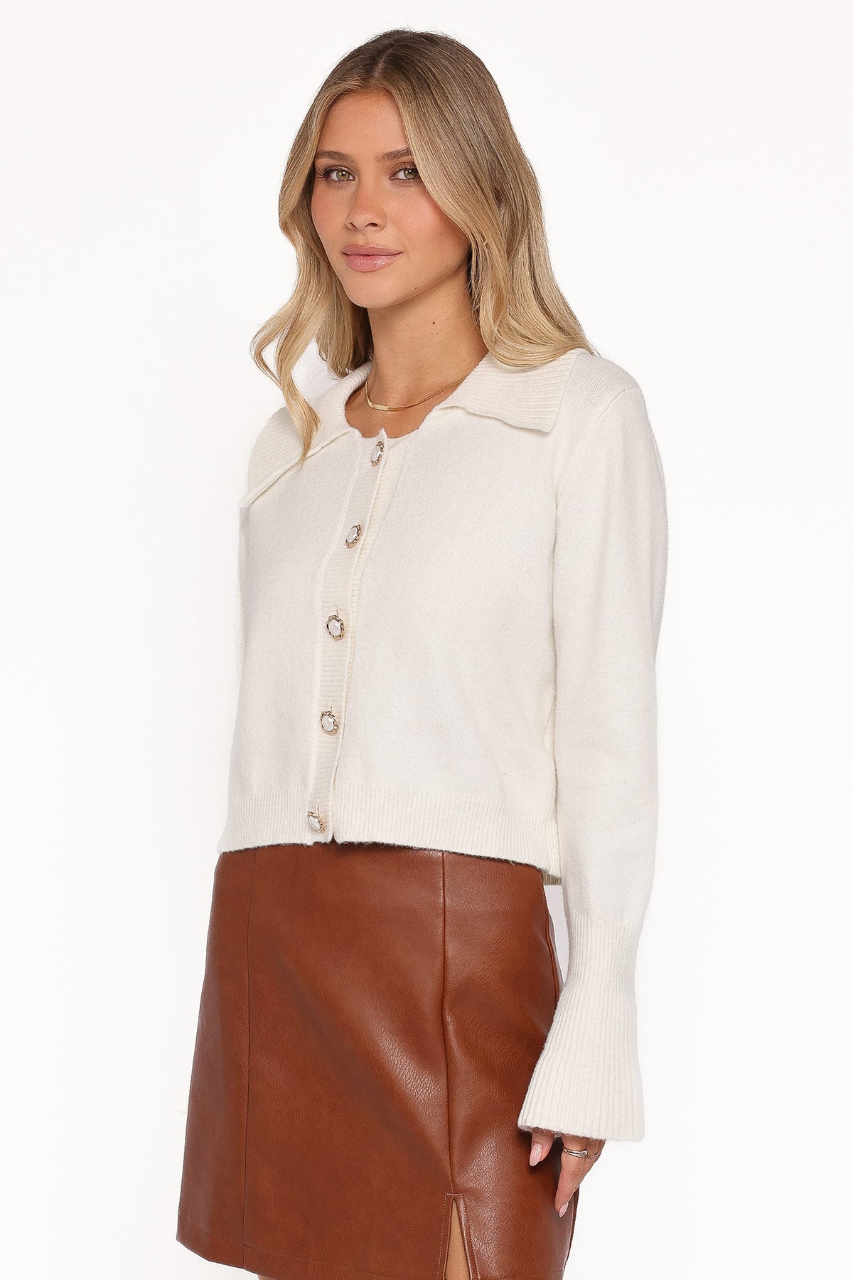 Thelma Trumpet Sleeve Cardigan in Cream – view 3 of 6