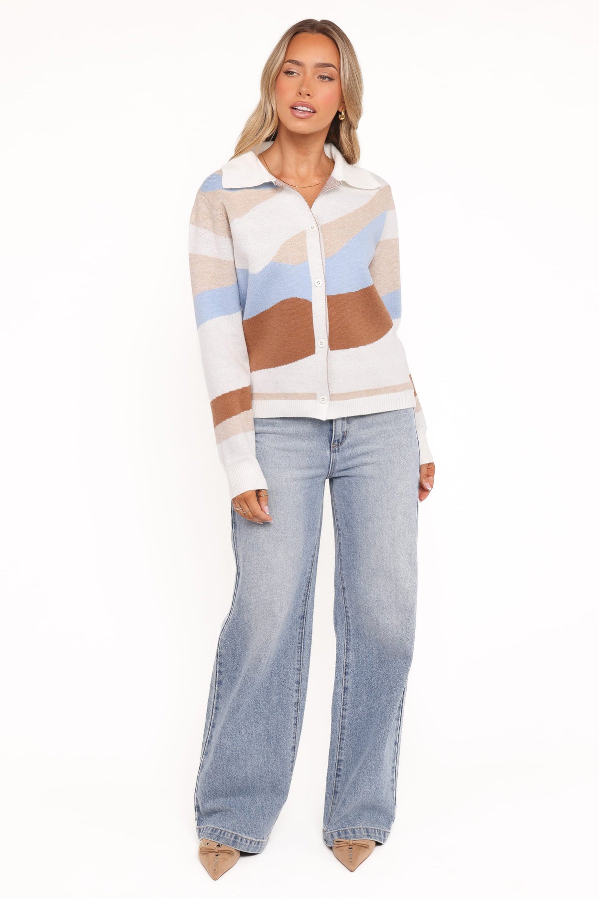 Tulula Abstract Print Cardigan in Cream – view 5 of 6