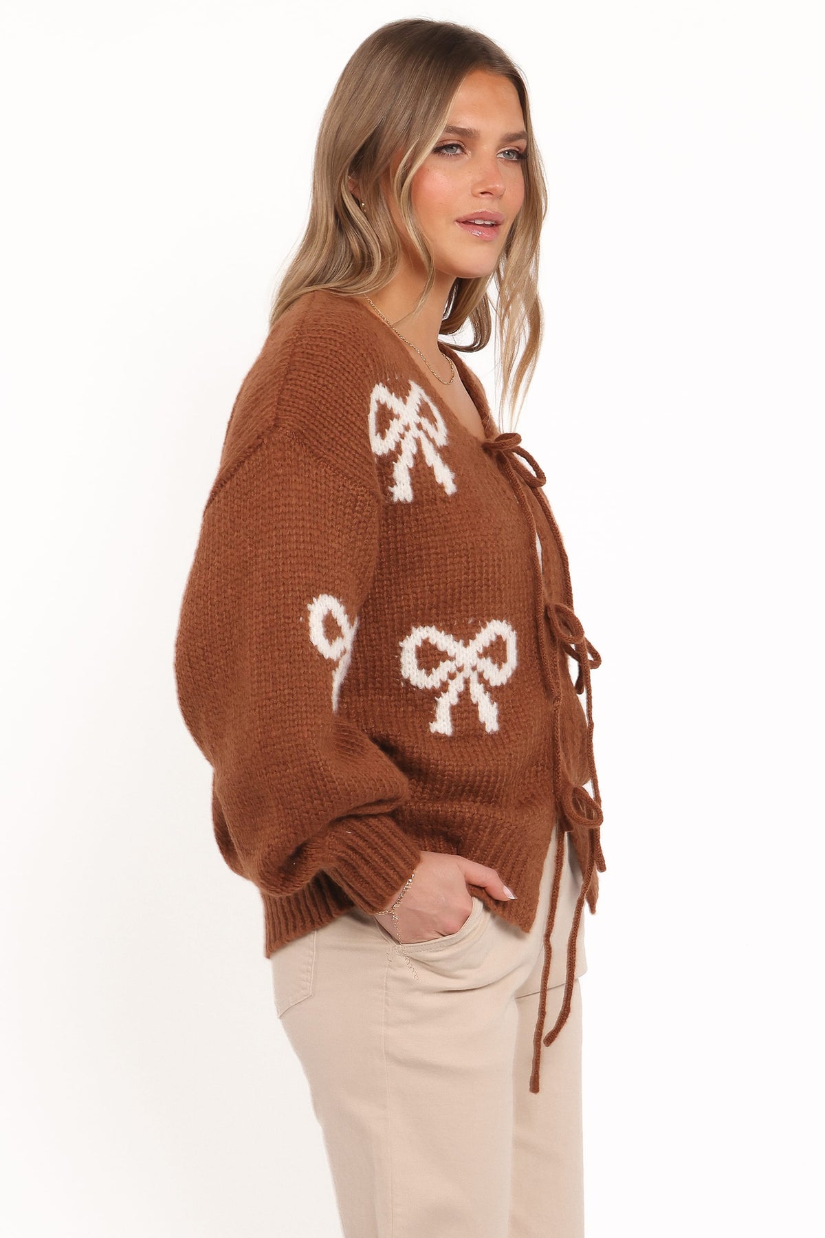 Vienna Bow Cardigan in Camel – view 3 of 6
