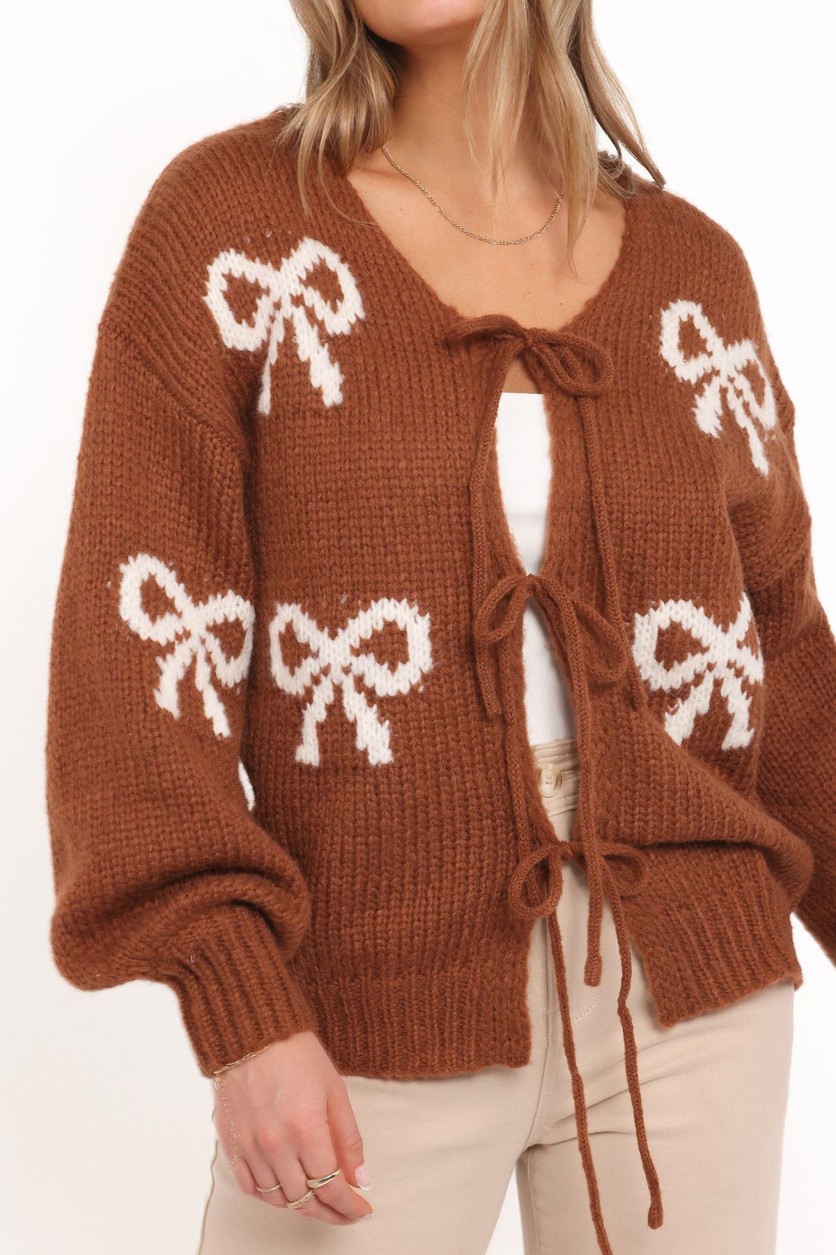 Vienna Bow Cardigan in Camel – view 2 of 6