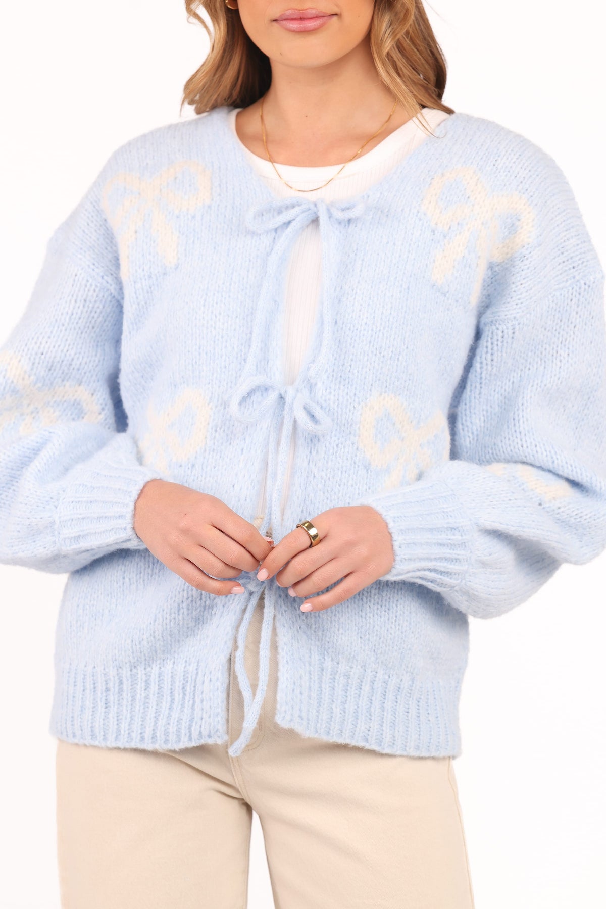 Vienna Bow Cardigan in Pale Blue – view 3 of 7