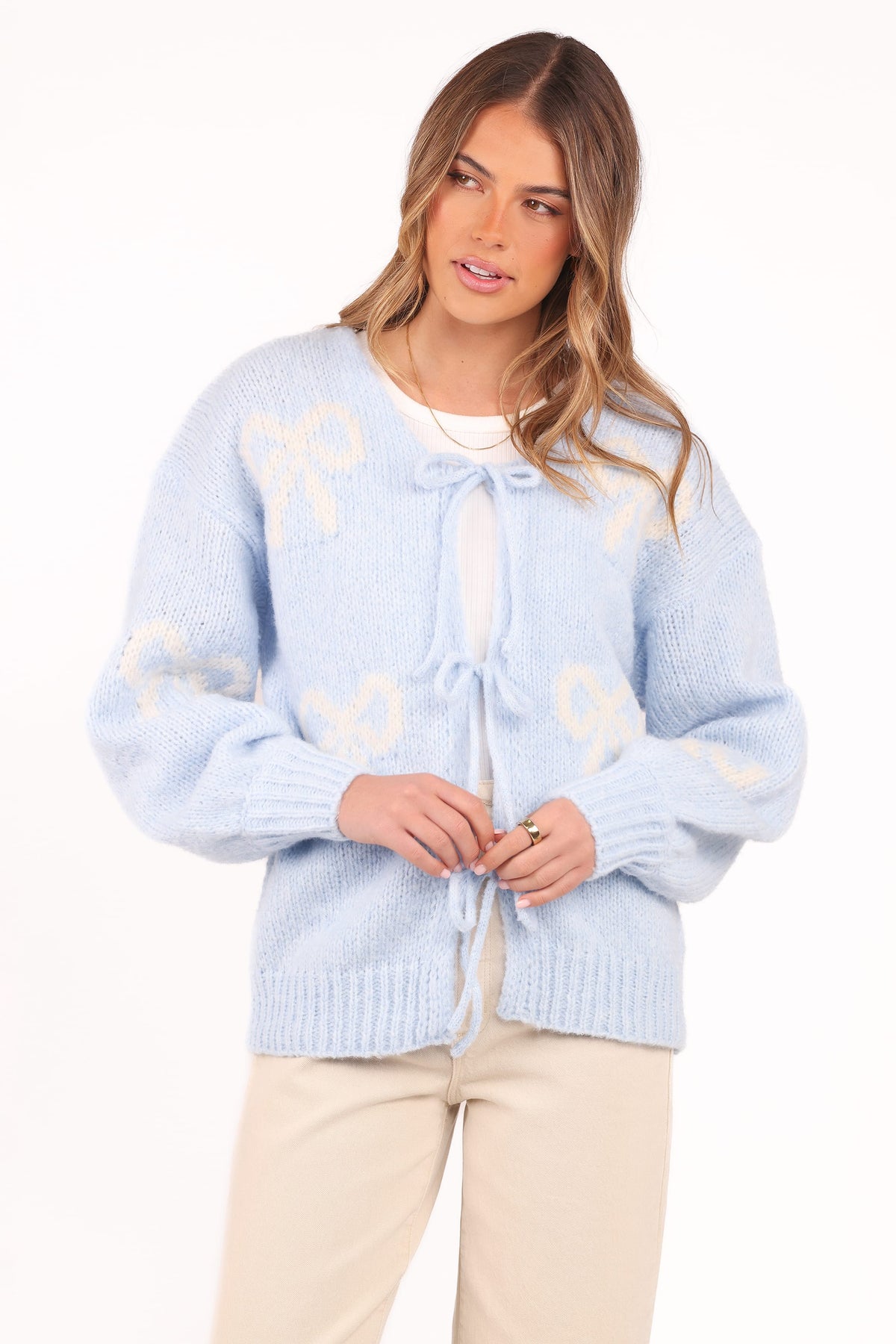 Vienna Bow Cardigan in Pale Blue – view 2 of 7
