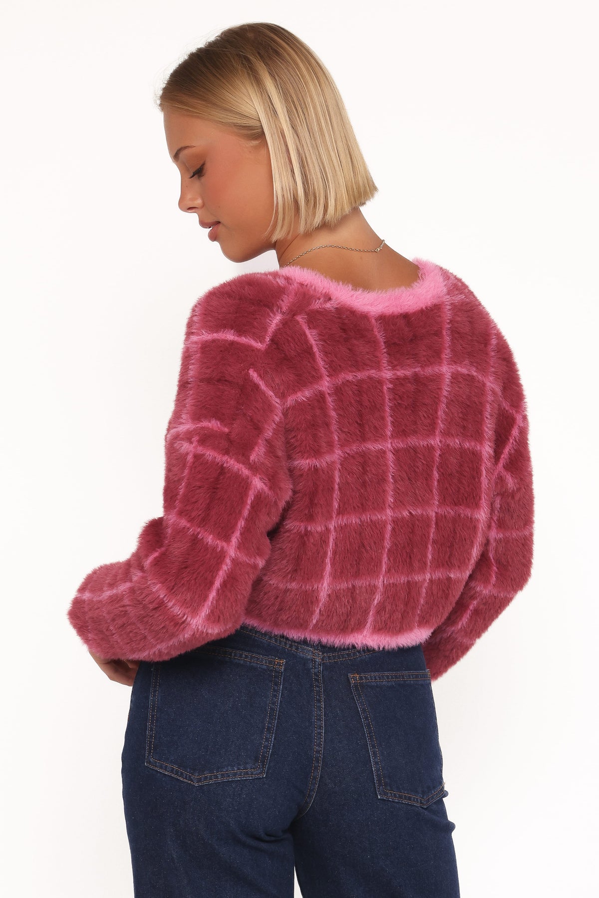 Viola Plaid Button Front Cardigan in Burgundy – view 4 of 8