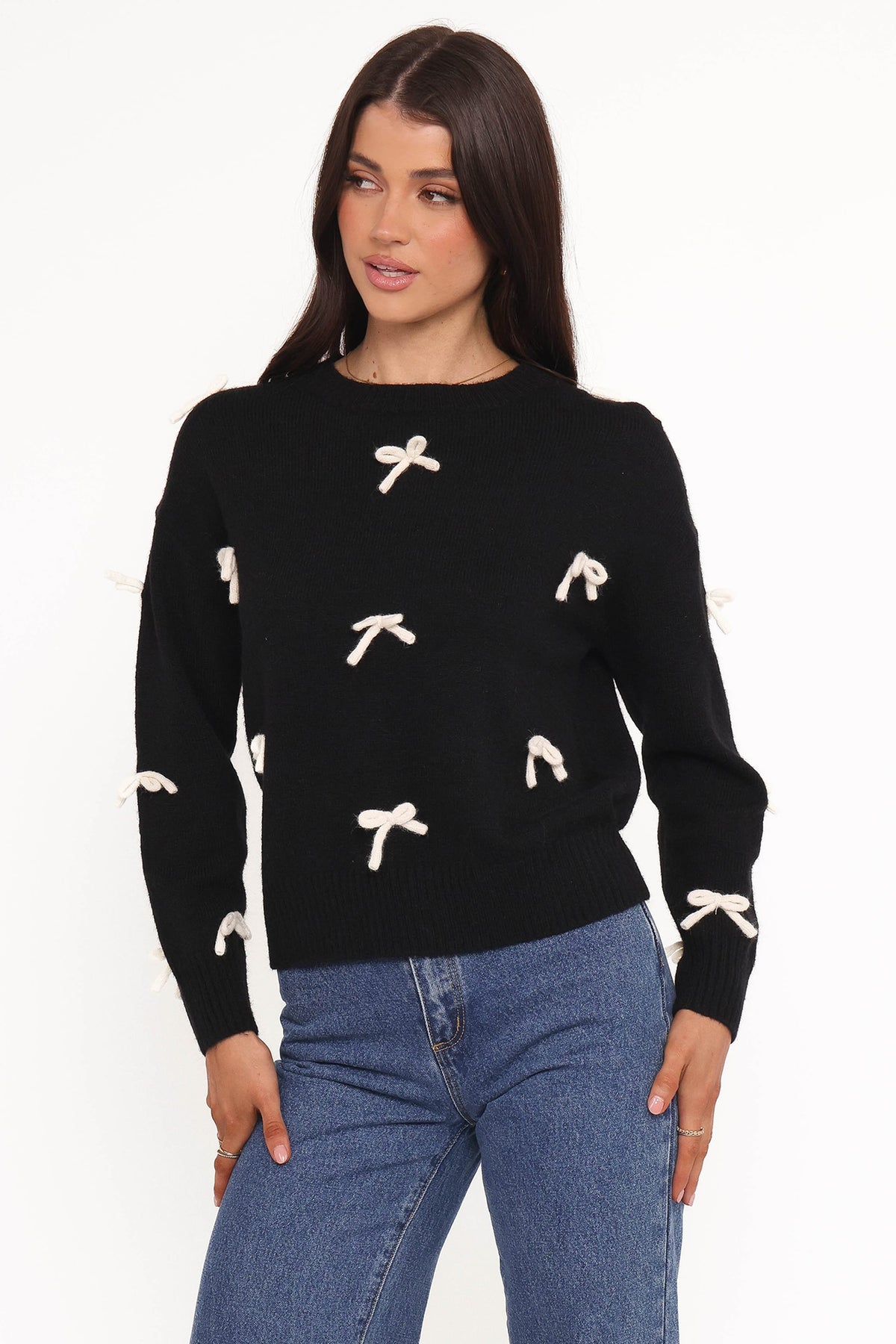 Voss Bow Knit Sweater in Black – view 2 of 6