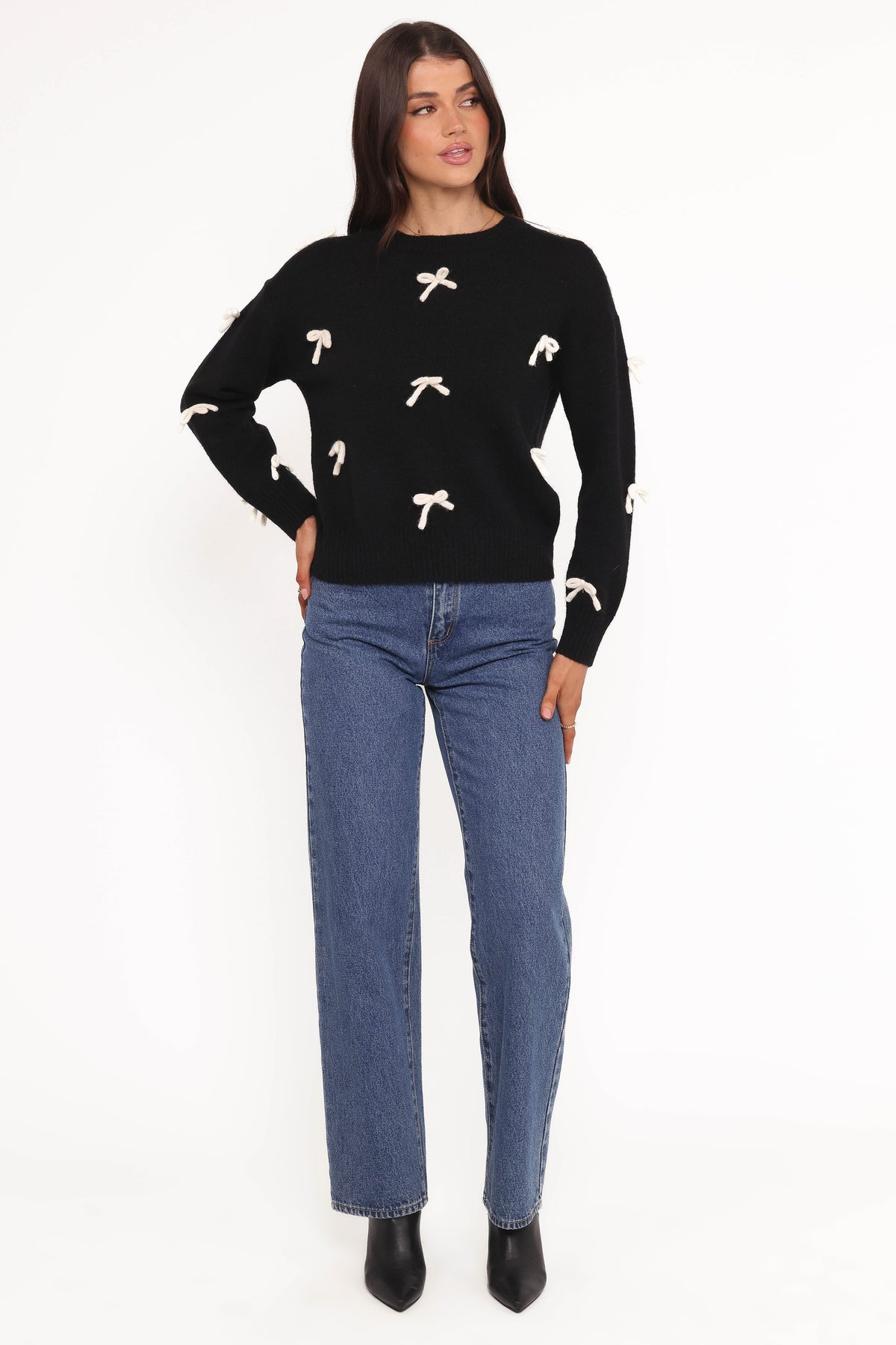 Voss Bow Knit Sweater in Black – view 5 of 6